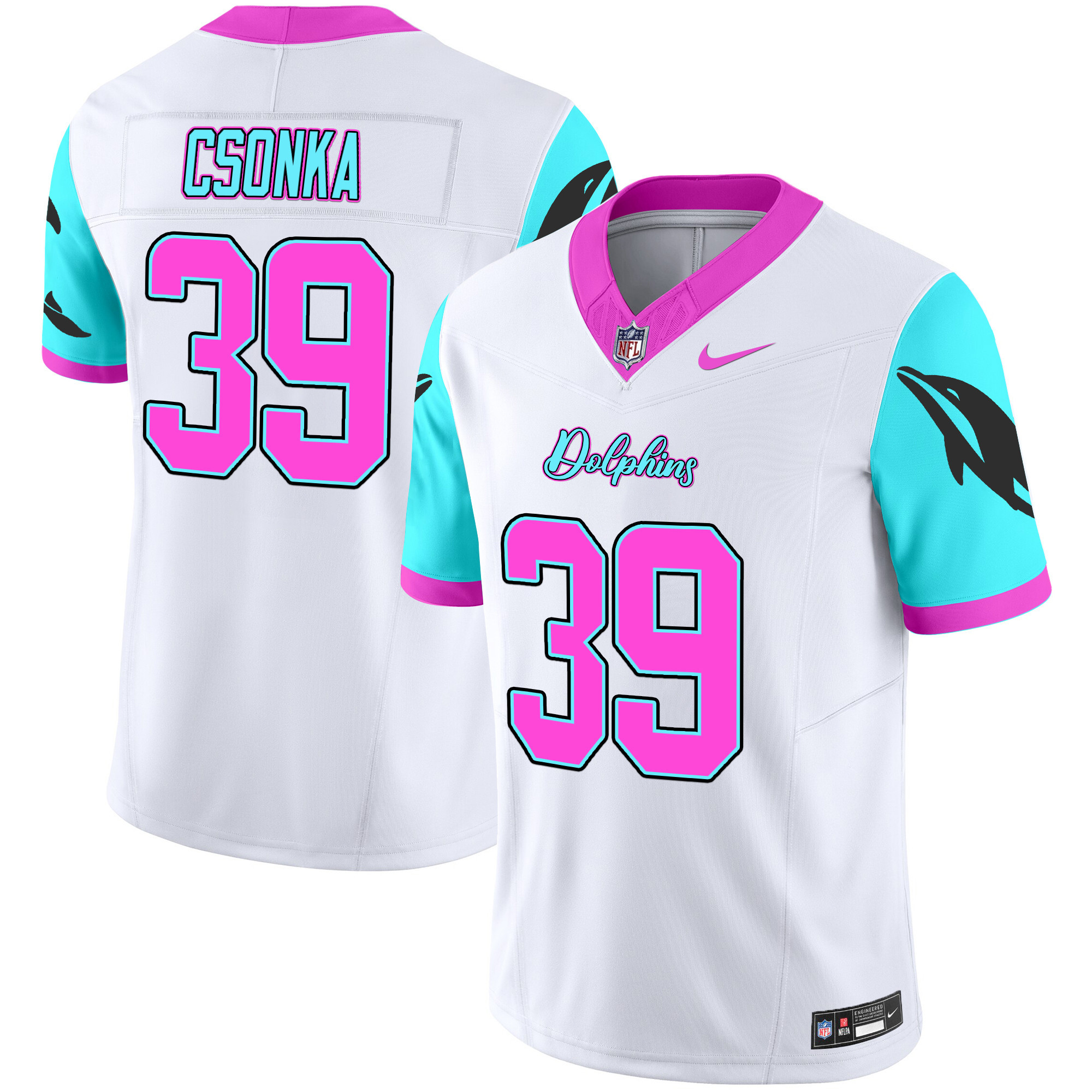 Larry Csonka Men's Miami Dolphins "Miami Vice" Vapor Limited White Jersey - All Stitched
