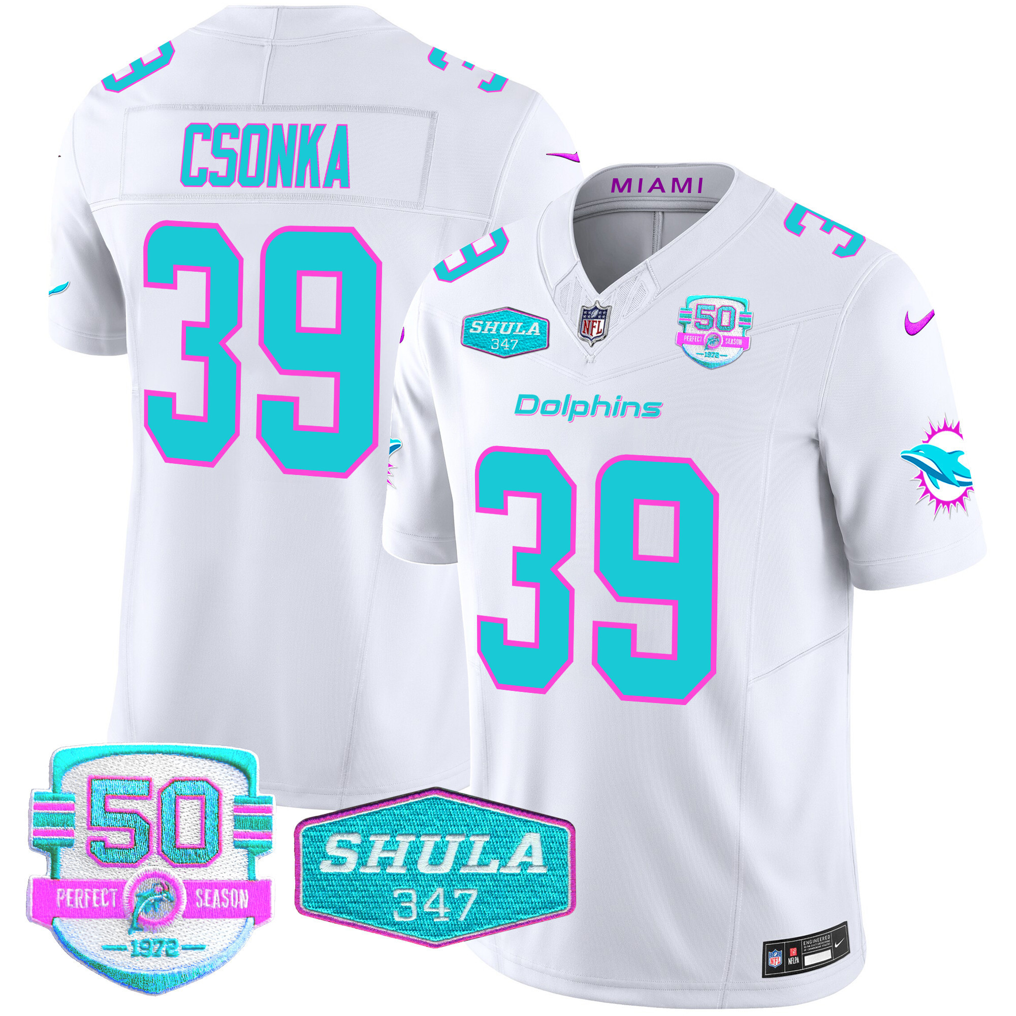 Larry Csonka Men's Miami Dolphins "Miami Vice" Vapor Limited White Jersey - All Stitched