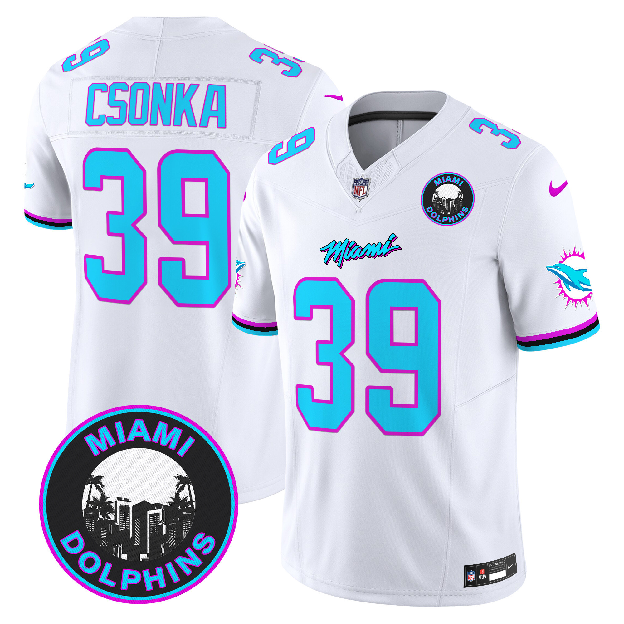 Larry Csonka Men's Miami Dolphins "Miami Vice" Vapor Limited White Jersey - All Stitched