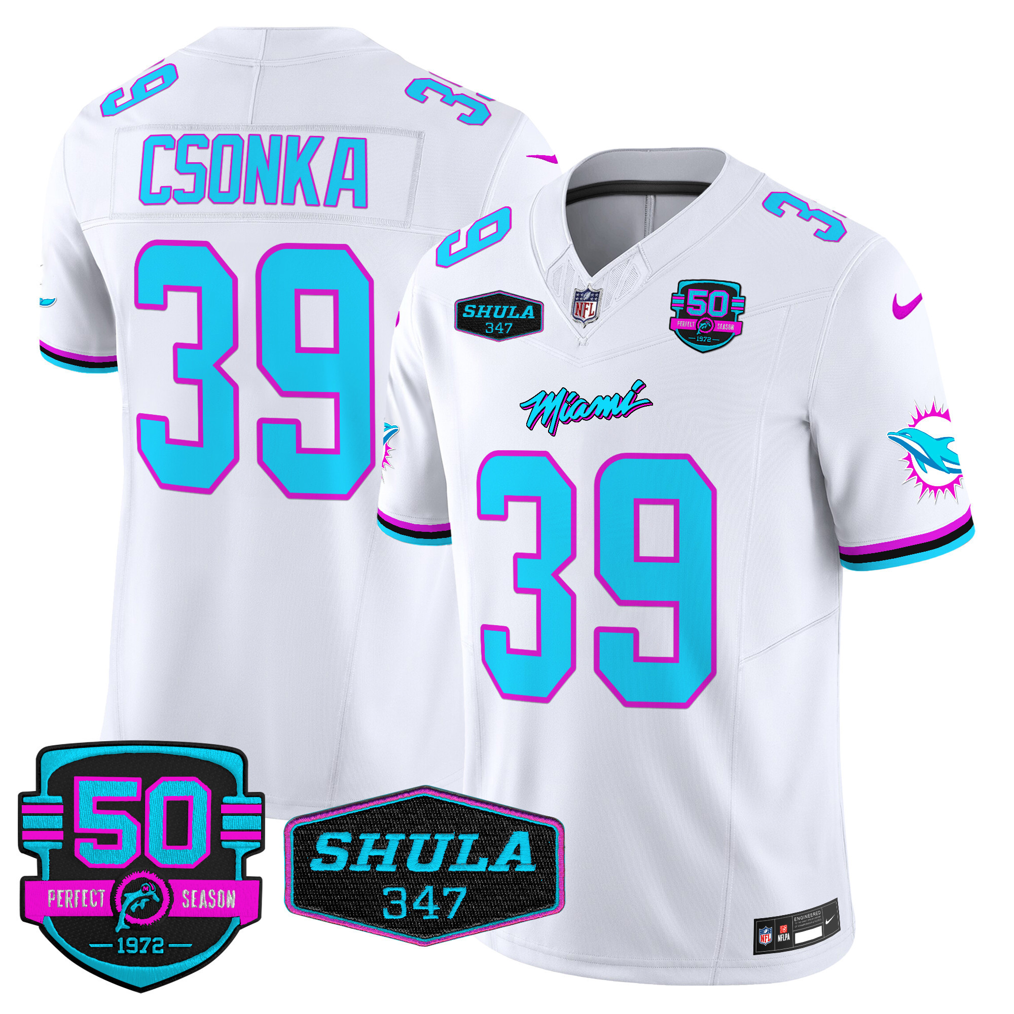 Larry Csonka Men's Miami Dolphins "Miami Vice" Vapor Limited White Jersey - All Stitched