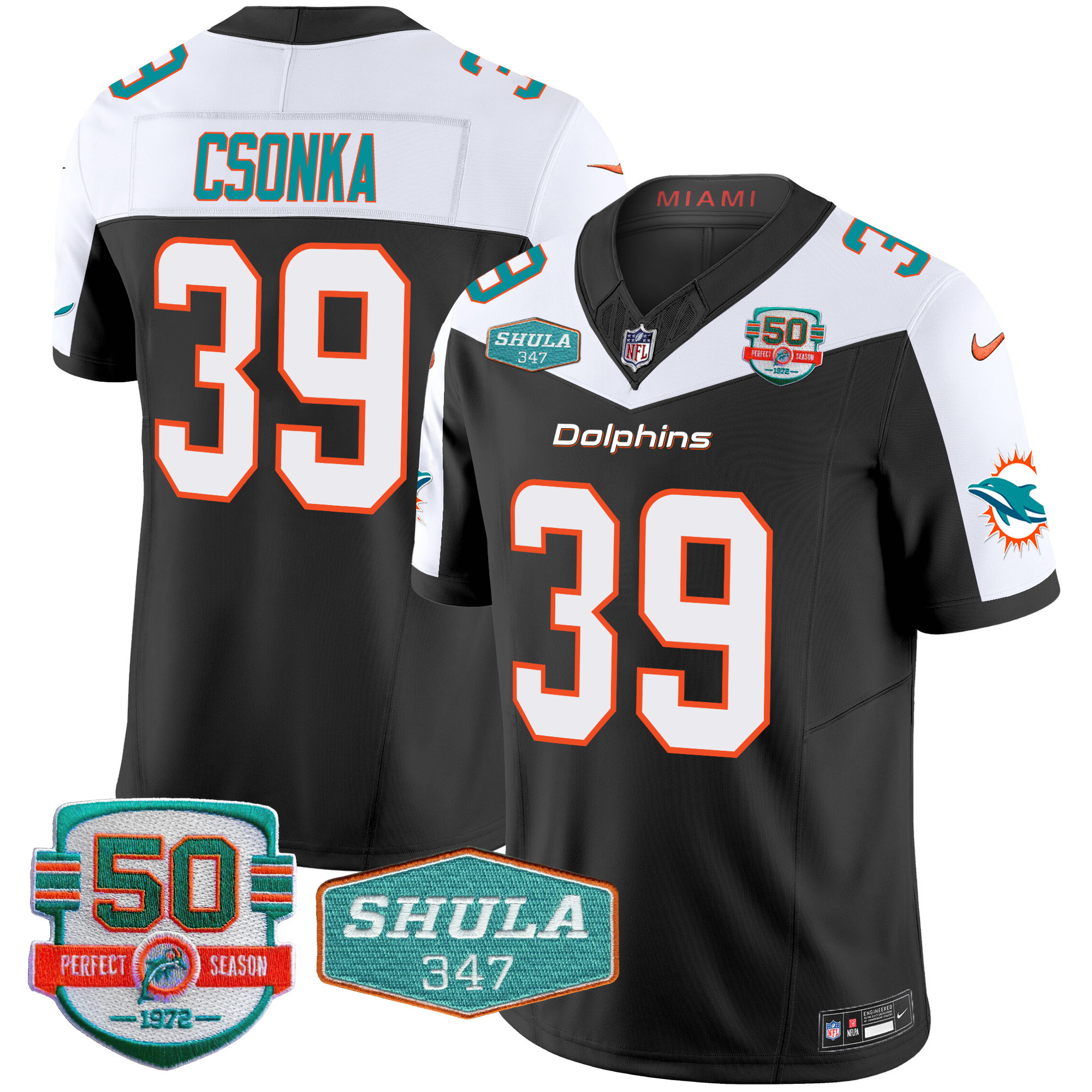 Larry Csonka Men's Miami Dolphins Shula 347 Patch Vapor Limited Black Alternate Jersey - All Stitched