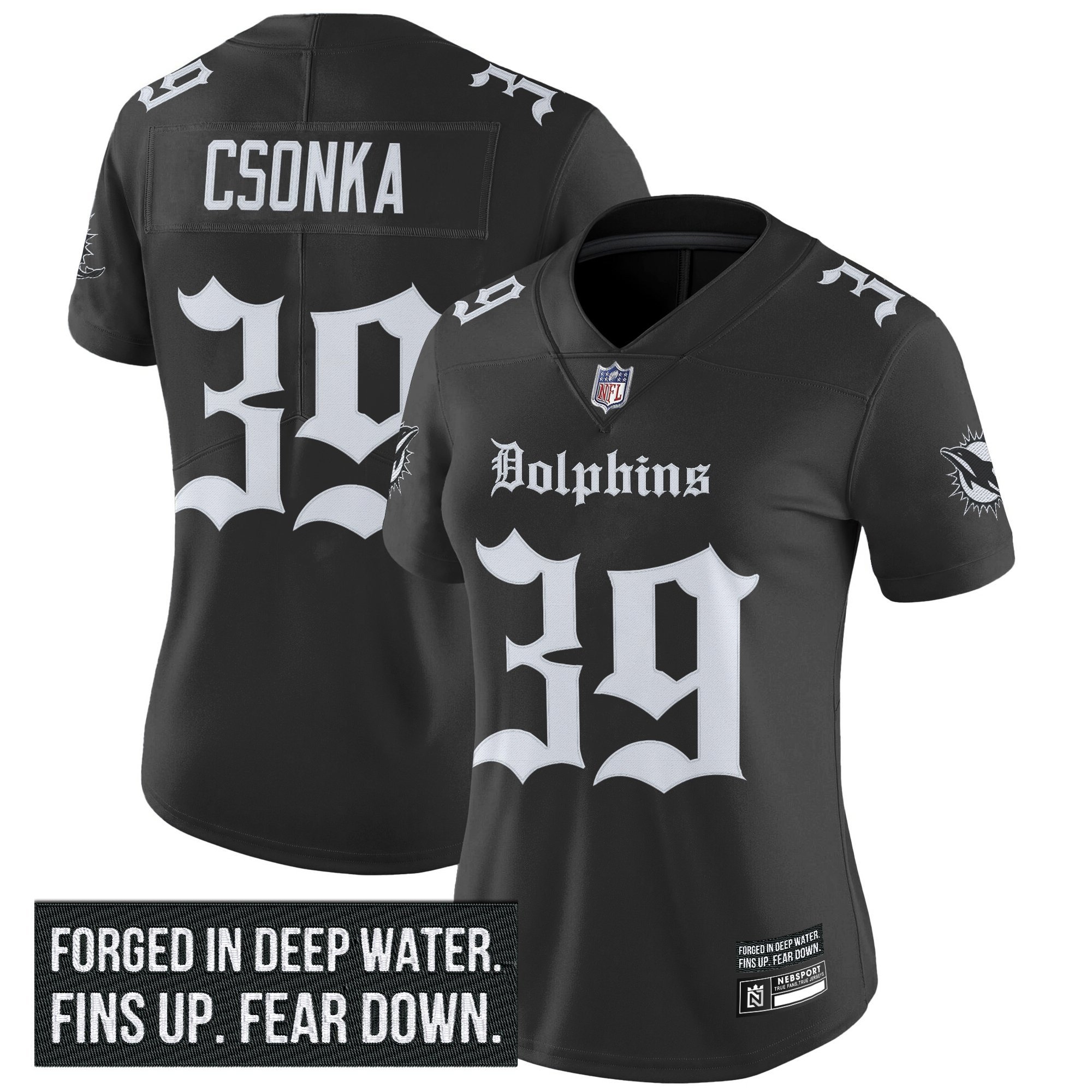 Larry Csonka Women's Miami Dolphins 'Gothic Deep Water Edition' Vapor Limited Black Jersey - All Stitched