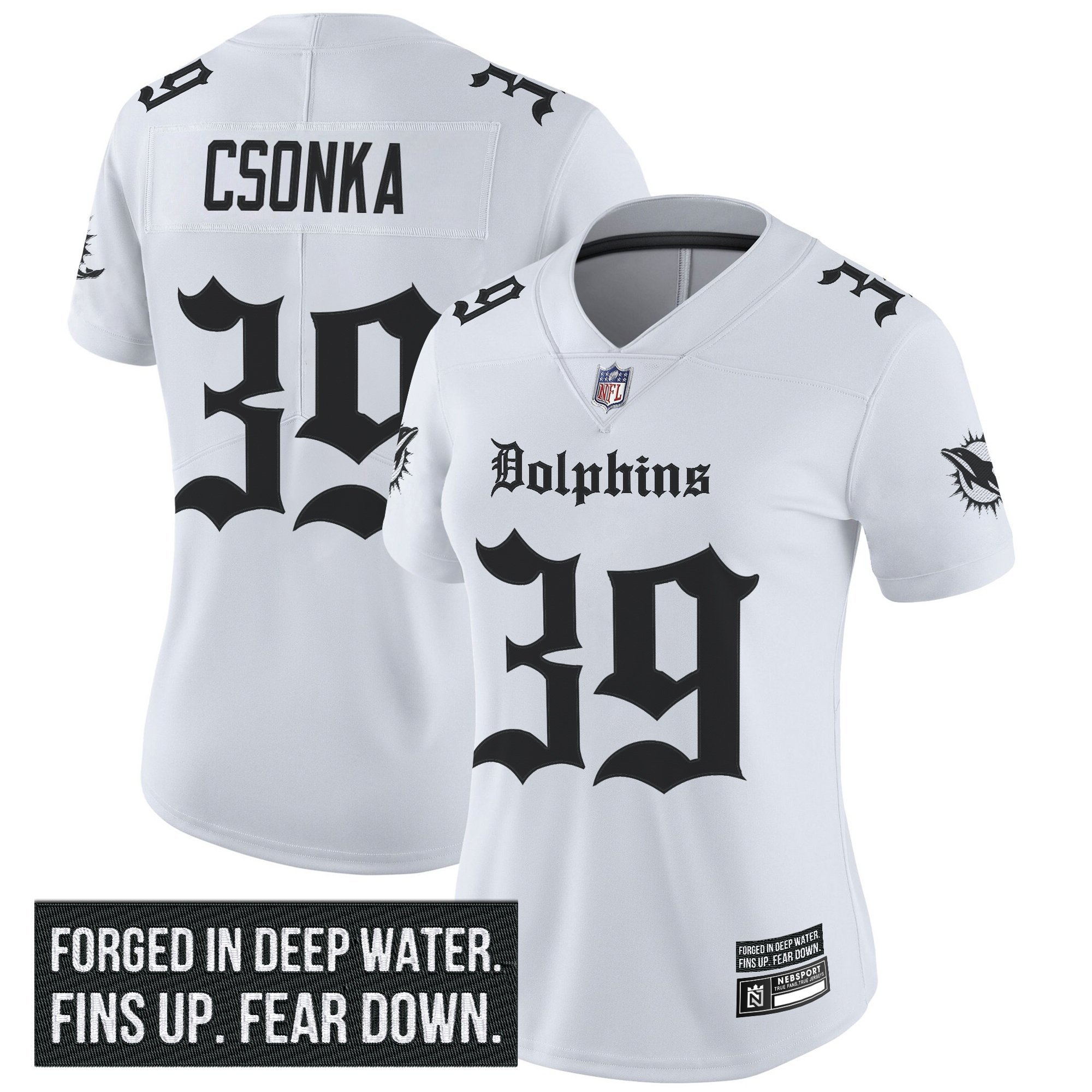 Larry Csonka Women's Miami Dolphins 'Gothic Deep Water Edition' Vapor Limited White Jersey - All Stitched