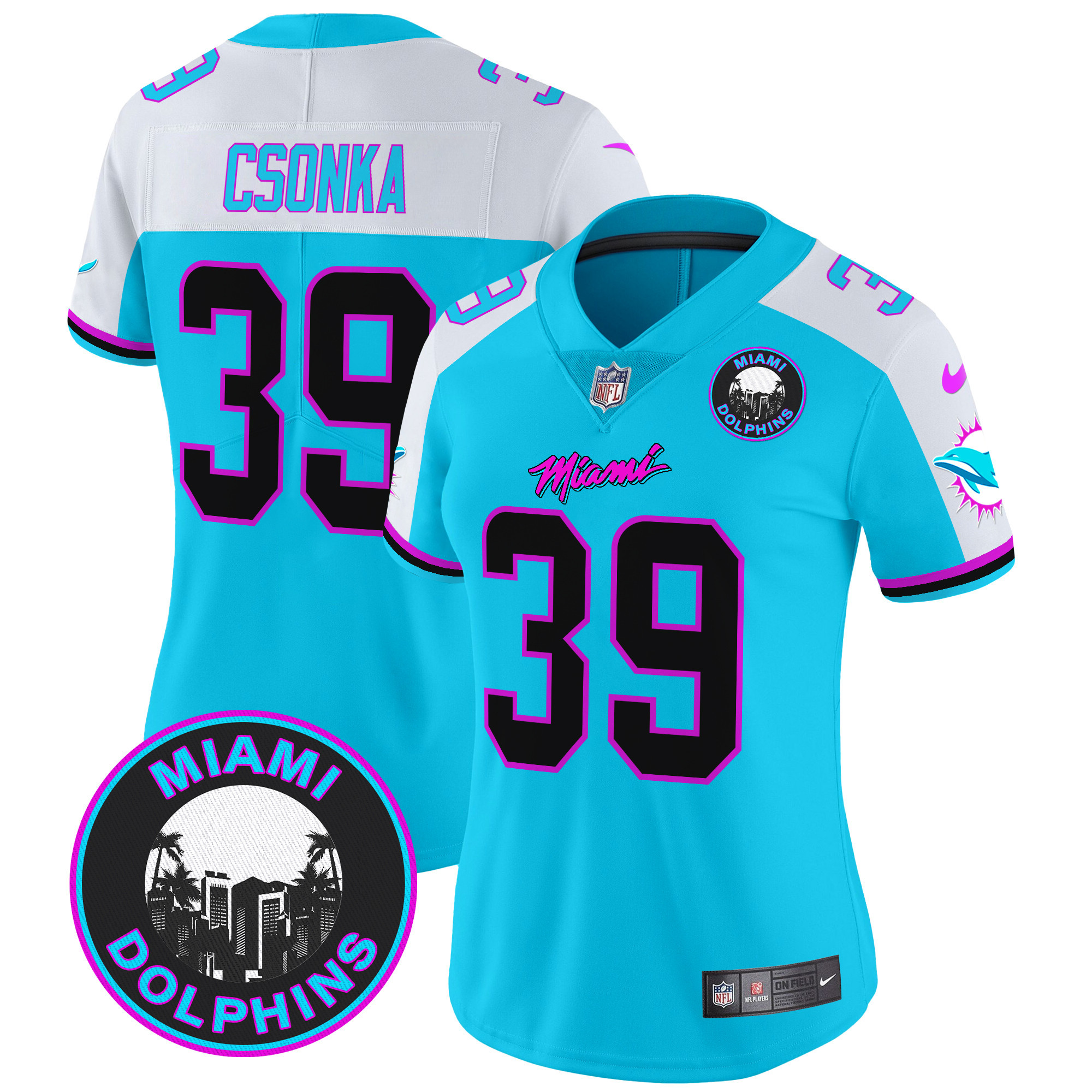 Larry Csonka Women's Miami Dolphins "Miami Vice" Vapor Limited Aqua Alternate Jersey - All Stitched