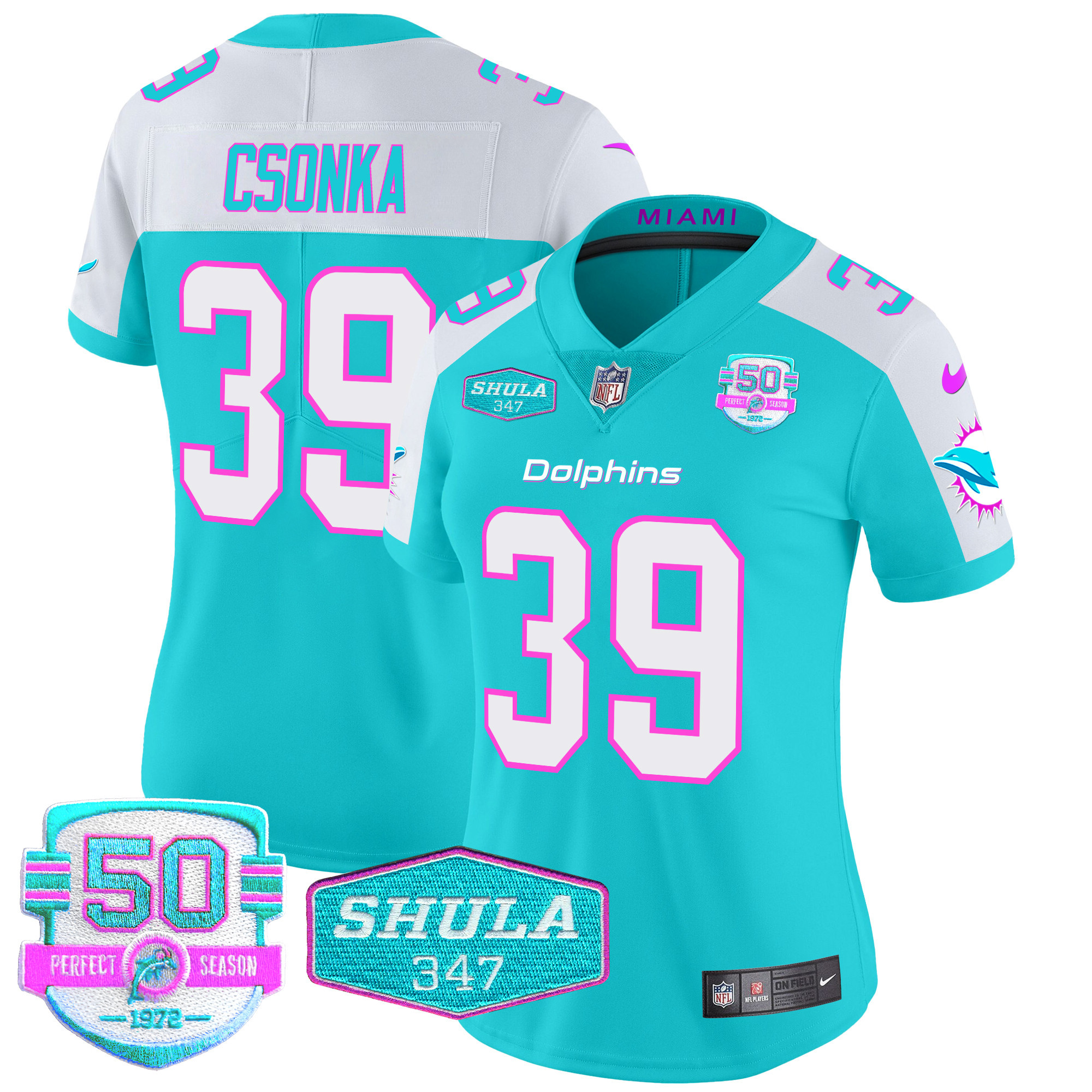 Larry Csonka Women's Miami Dolphins "Miami Vice" Vapor Limited Aqua Alternate Jersey - All Stitched