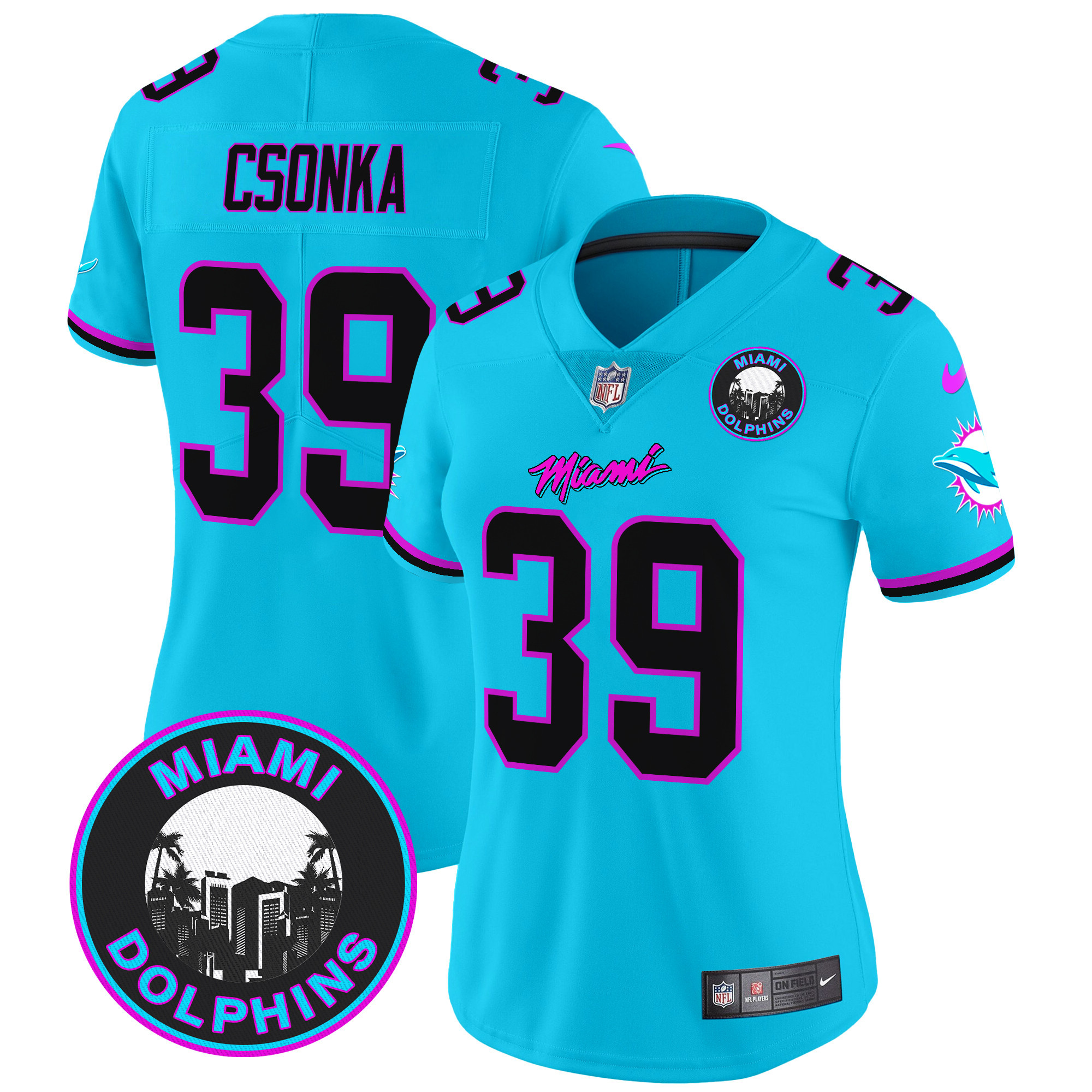 Larry Csonka Women's Miami Dolphins "Miami Vice" Vapor Limited Aqua Jersey - All Stitched