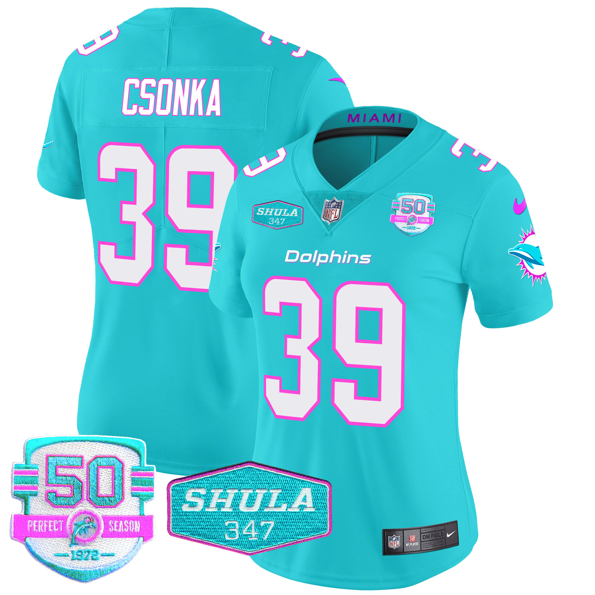 Larry Csonka Women's Miami Dolphins "Miami Vice" Vapor Limited Aqua Jersey - All Stitched