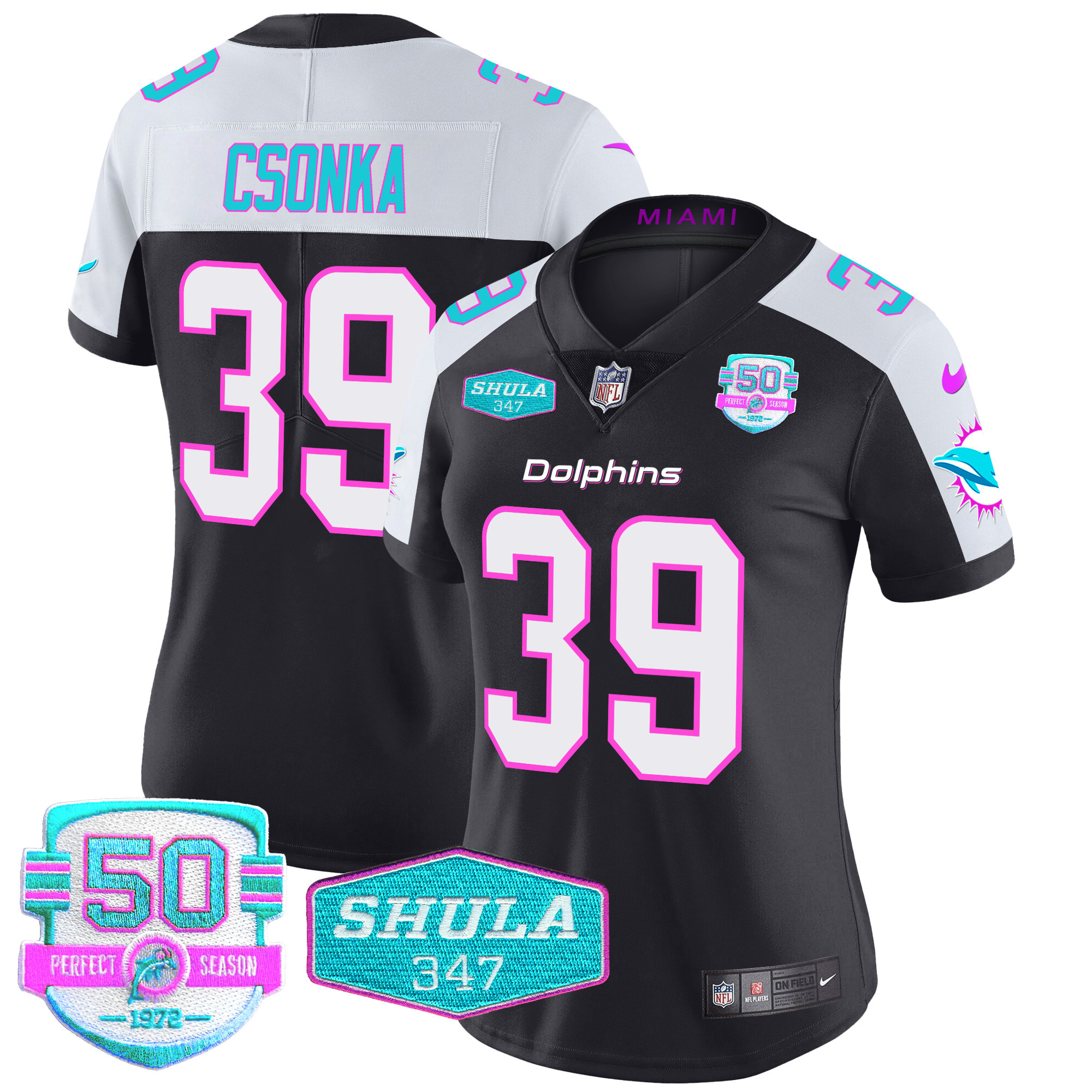 Larry Csonka Women's Miami Dolphins "Miami Vice" Vapor Limited Black Alternate Jersey - All Stitched
