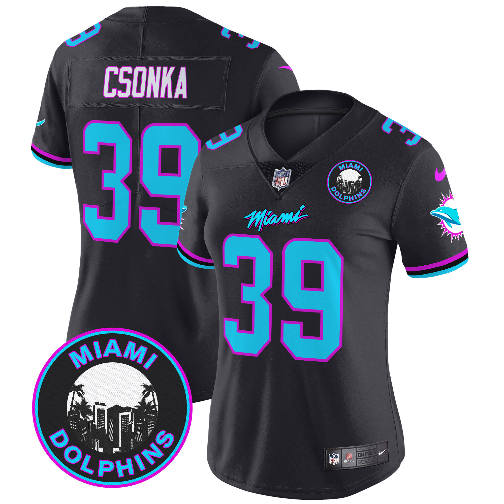 Larry Csonka Women's Miami Dolphins "Miami Vice" Vapor Limited Black Jersey - All Stitched