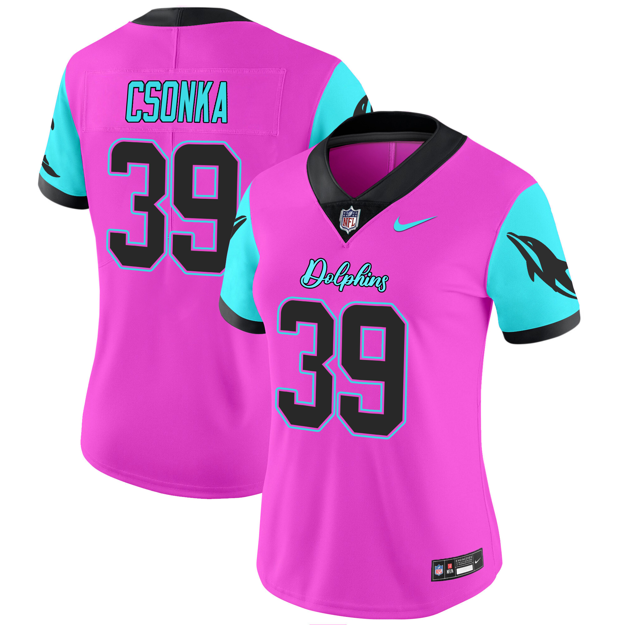 Larry Csonka Women's Miami Dolphins Miami Vice Vapor Limited Pink Jersey - All Stitched