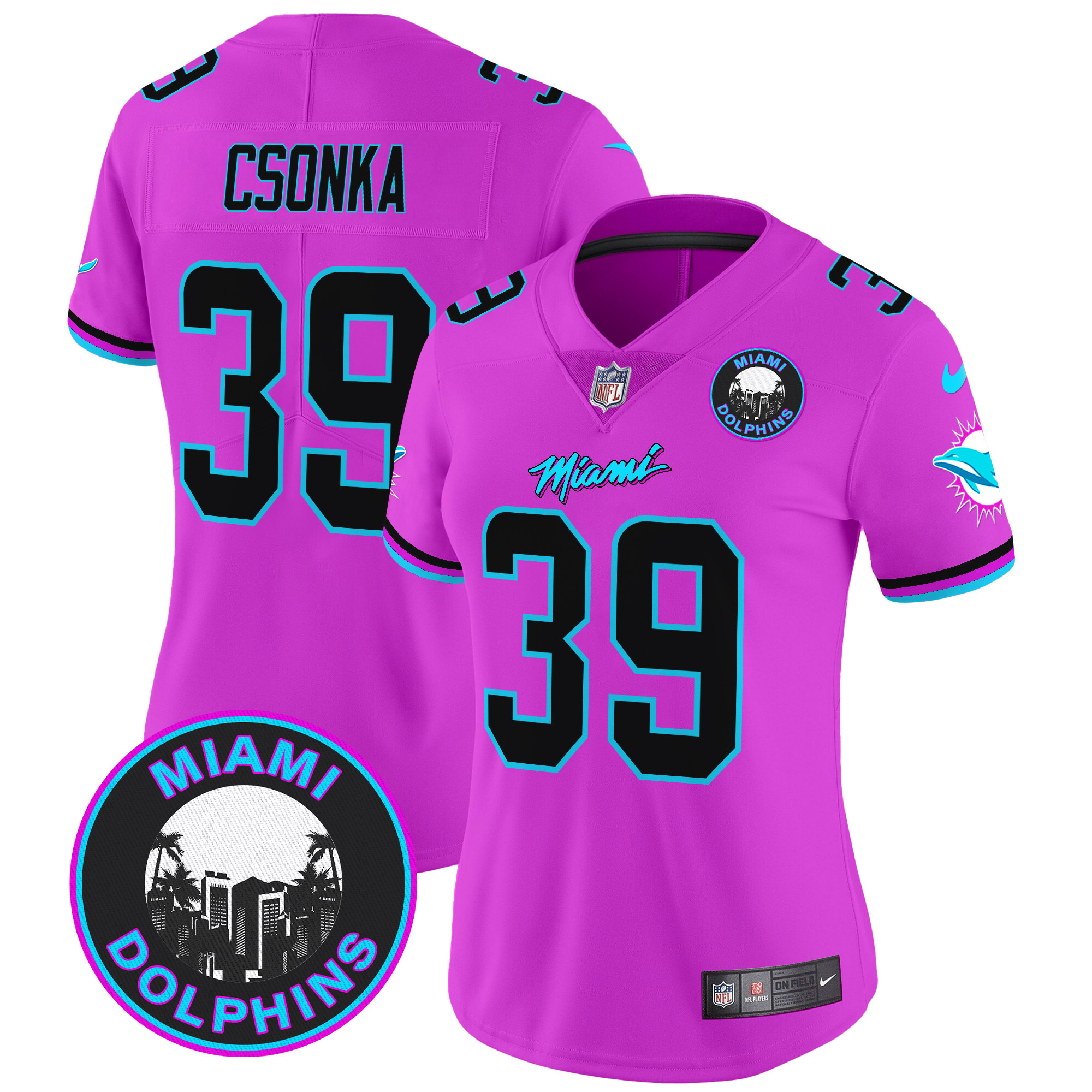Larry Csonka Women's Miami Dolphins "Miami Vice" Vapor Limited Pink Jersey - All Stitched