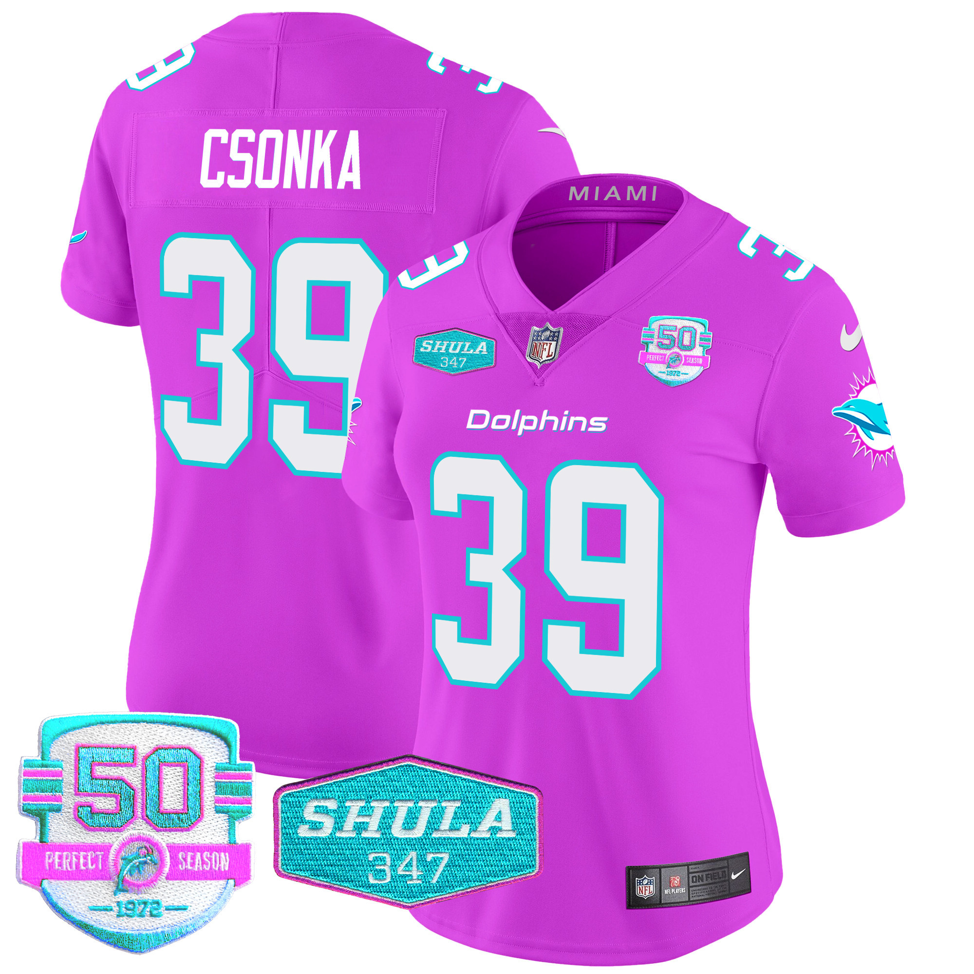 Larry Csonka Women's Miami Dolphins "Miami Vice" Vapor Limited Pink Jersey - All Stitched