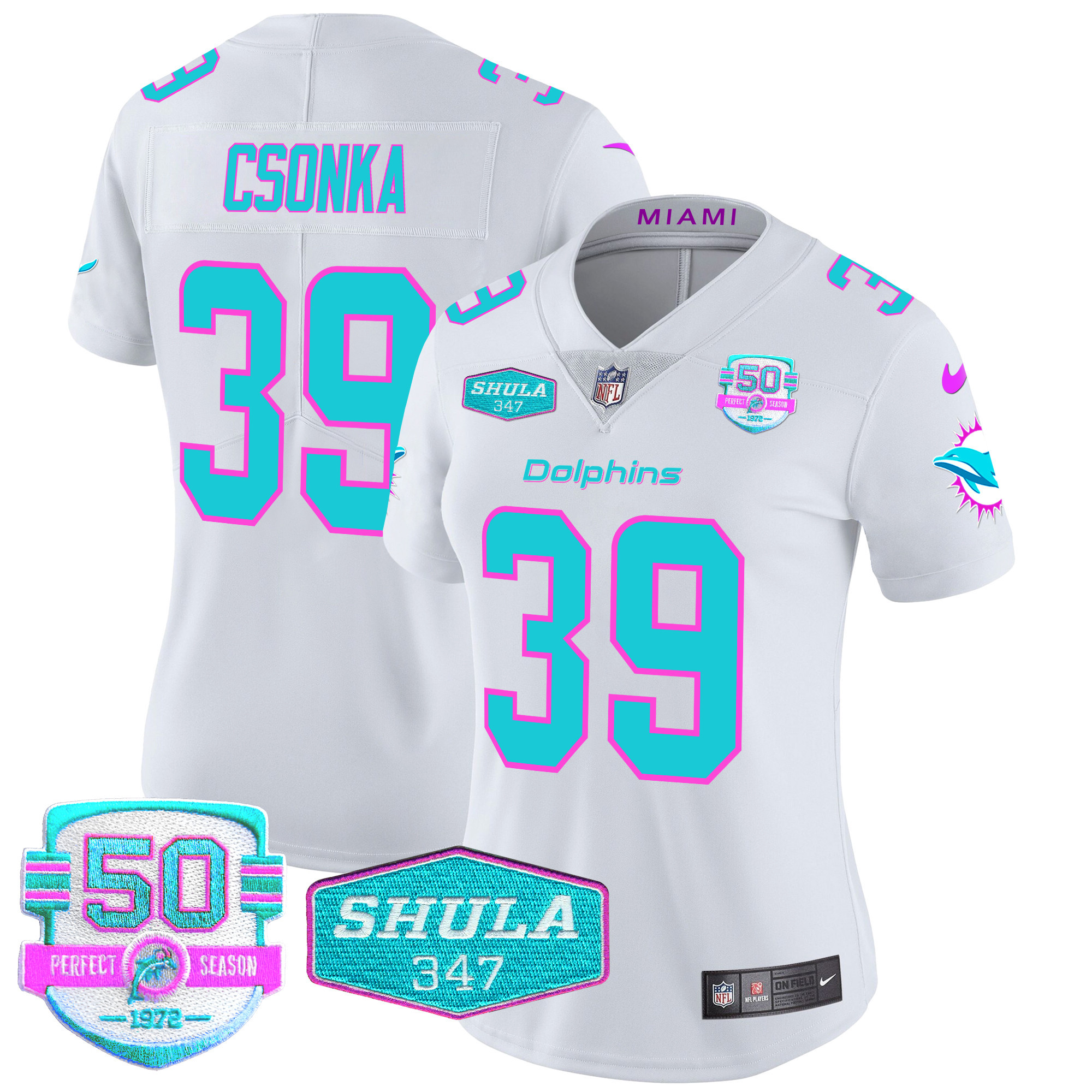 Larry Csonka Women's Miami Dolphins "Miami Vice" Vapor Limited White Jersey - All Stitched
