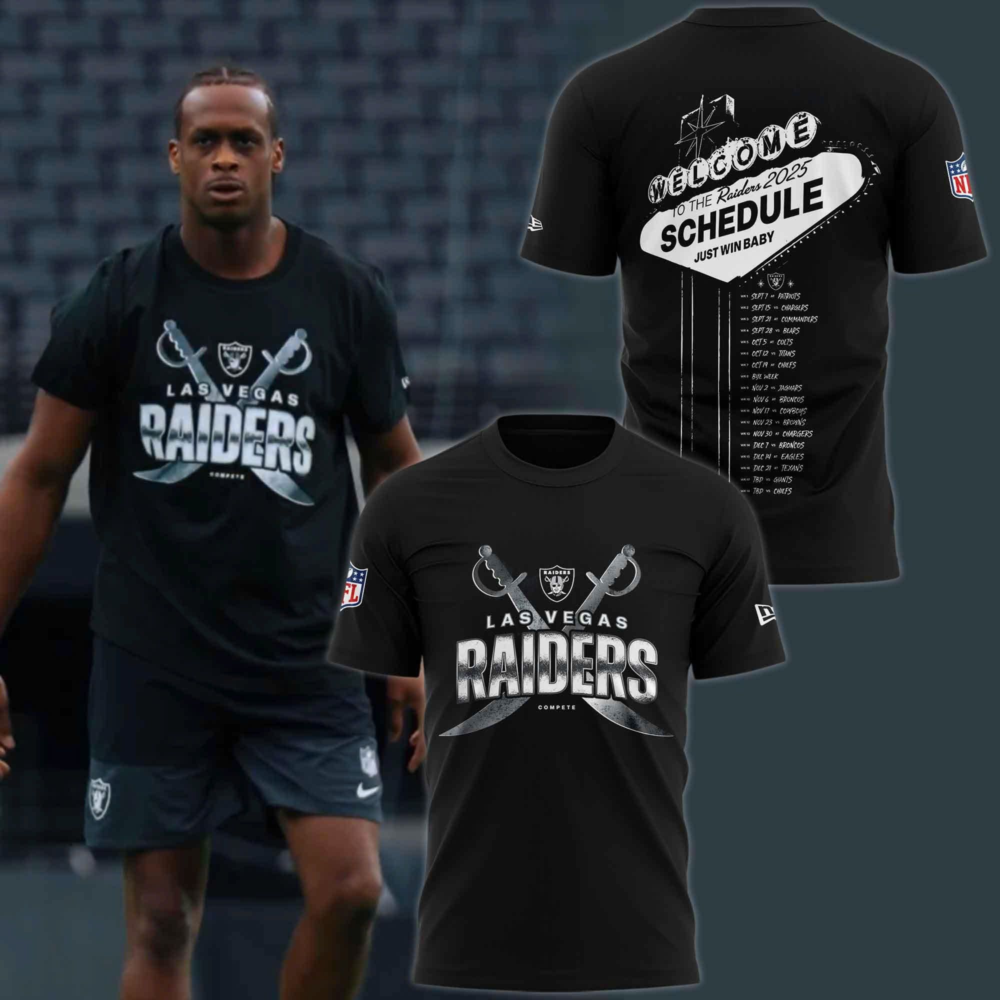 Las Vegas Raiders Official 2025 Schedule Graphic T-shirt