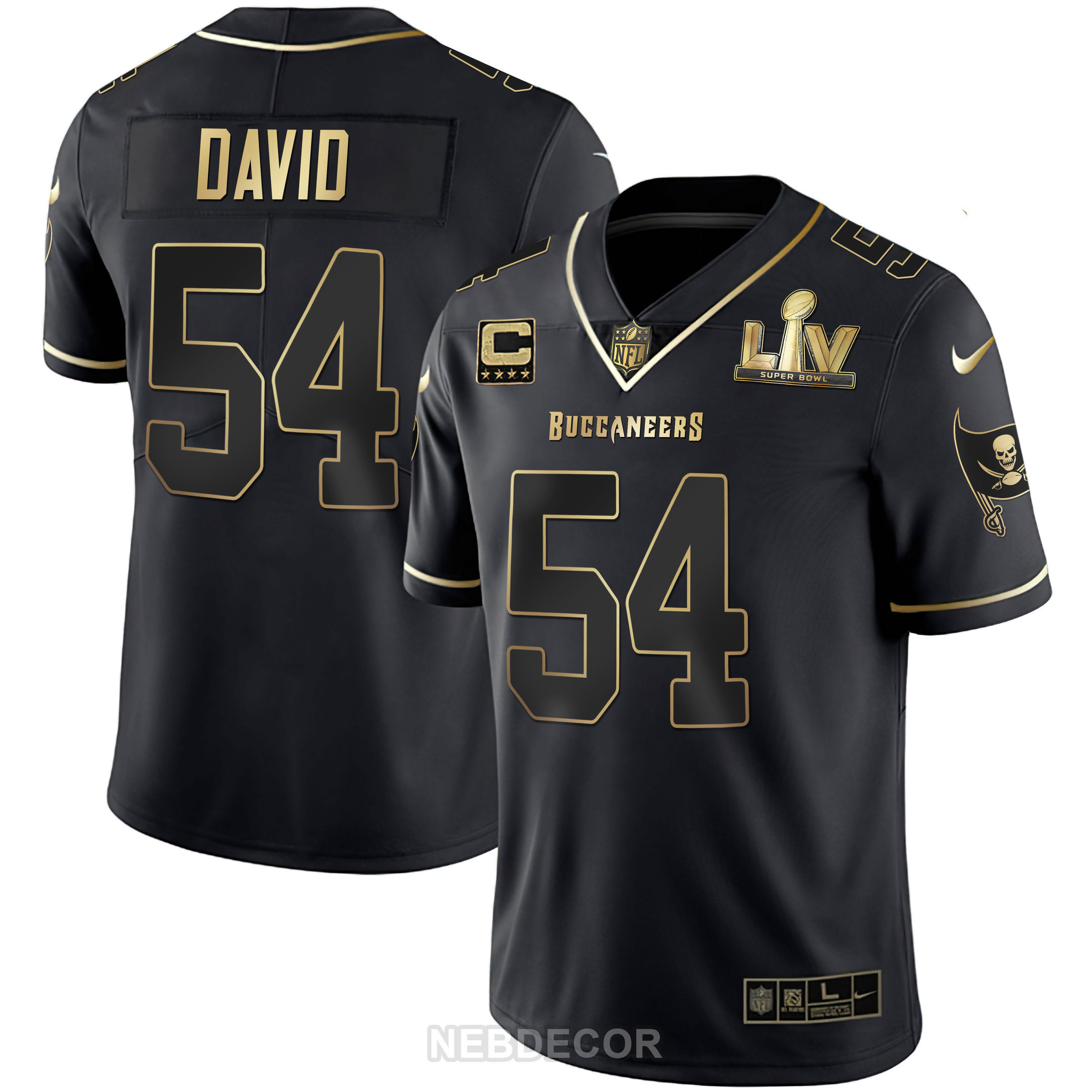 Lavonte David Men's Tampa Bay Buccaneers Super Bowl LIV White Gold & Black Gold Black Gold Jersey - All Stitched