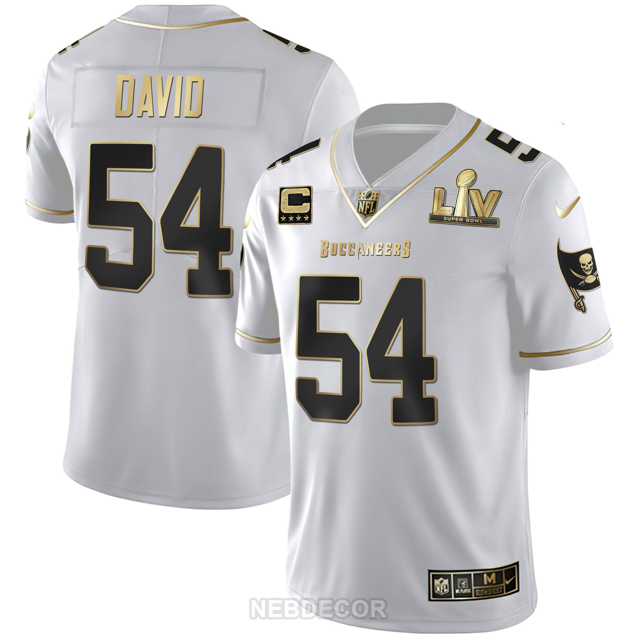 Lavonte David Men's Tampa Bay Buccaneers Super Bowl LIV White Gold & Black Gold White Gold Jersey - All Stitched