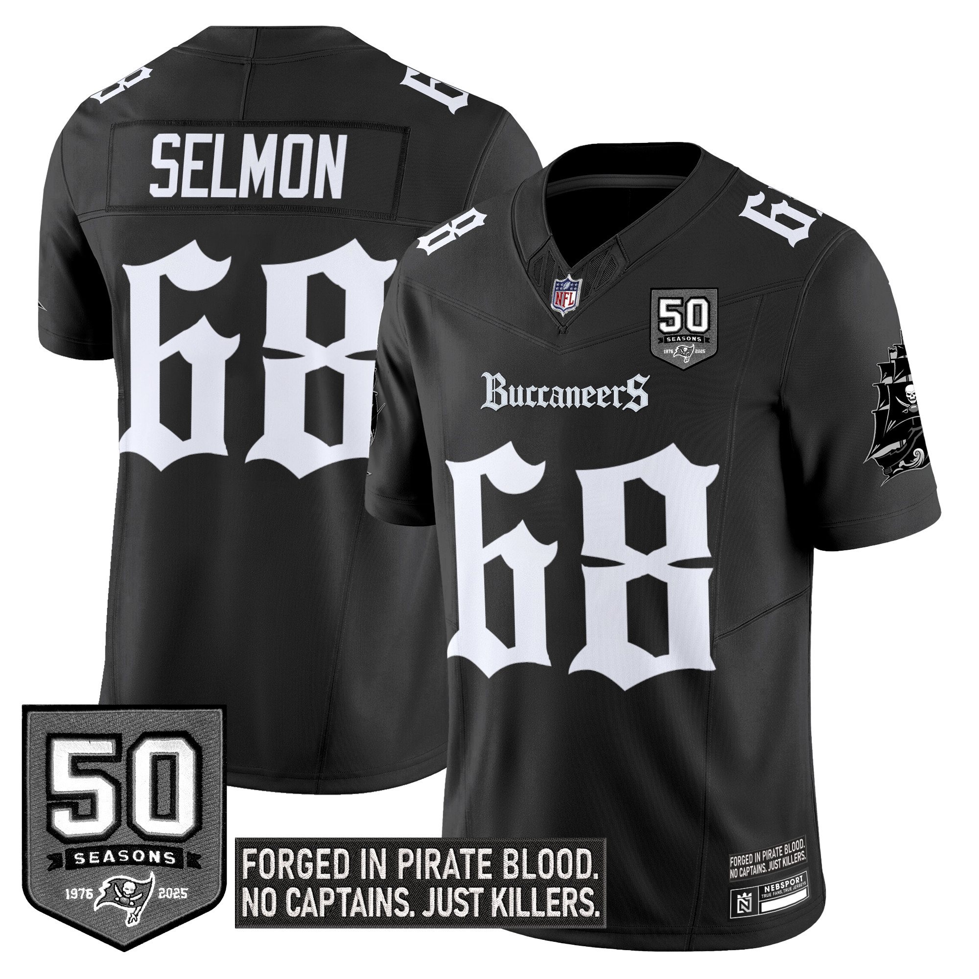 Lee Roy Selmon Men's Tampa Bay Buccaneers 'Gothic Pirate Shadows Edition' Limited Black Jersey - All Stitched