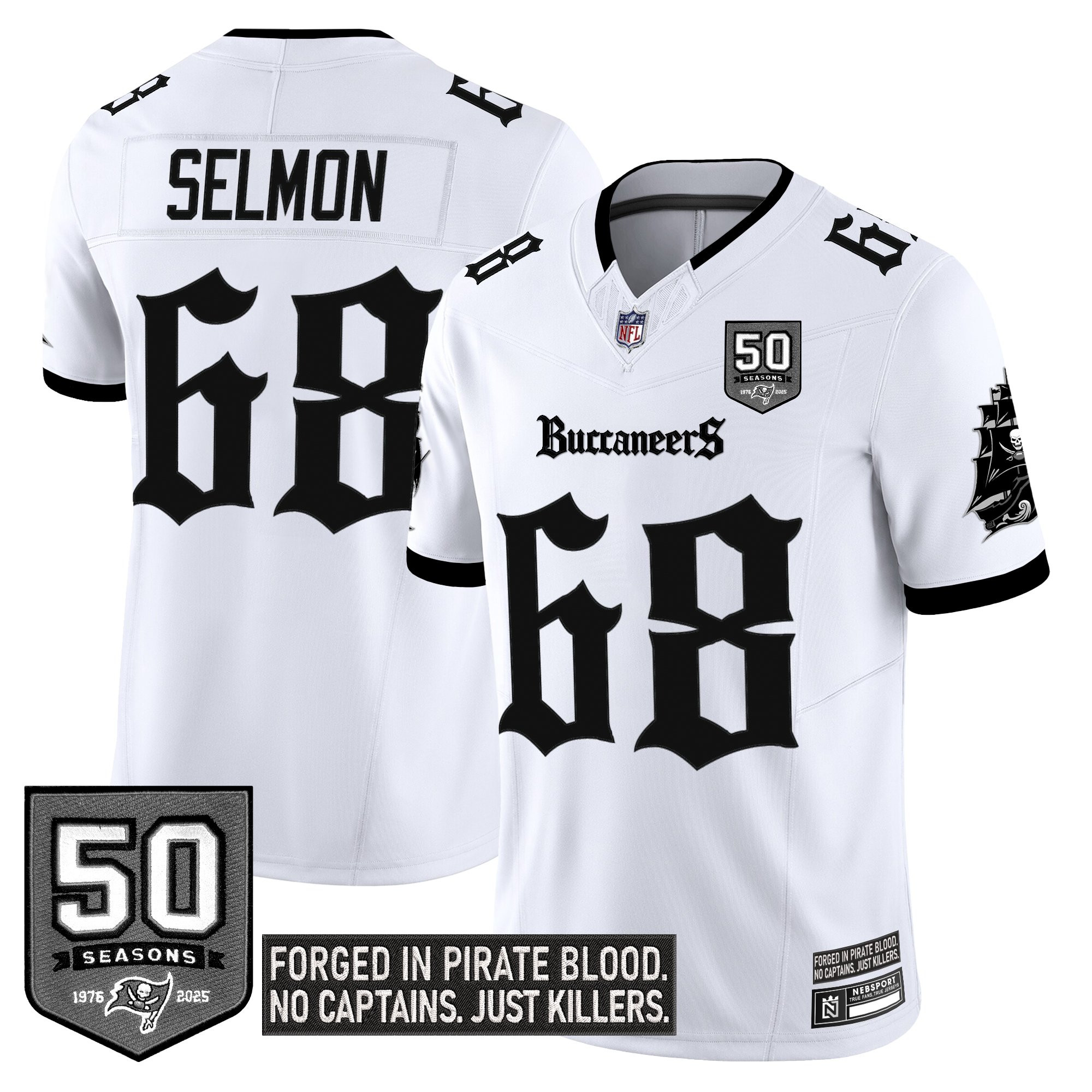 Lee Roy Selmon Men's Tampa Bay Buccaneers 'Gothic Pirate Shadows Edition' Limited White Jersey - All Stitched