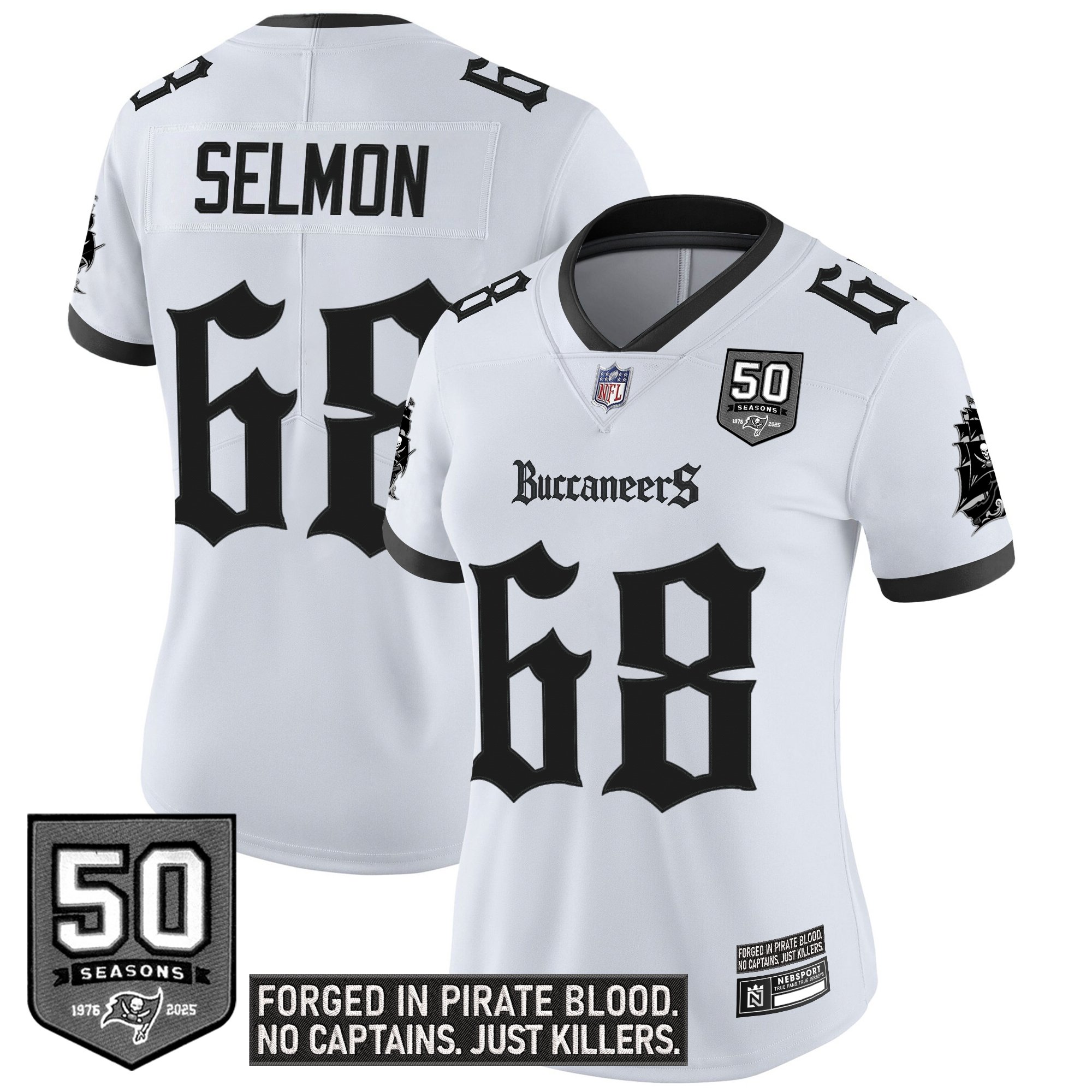 Lee Roy Selmon Women's Tampa Bay Buccaneers 'Gothic Pirate Shadows Edition' Vapor Limited White Jersey - All Stitched