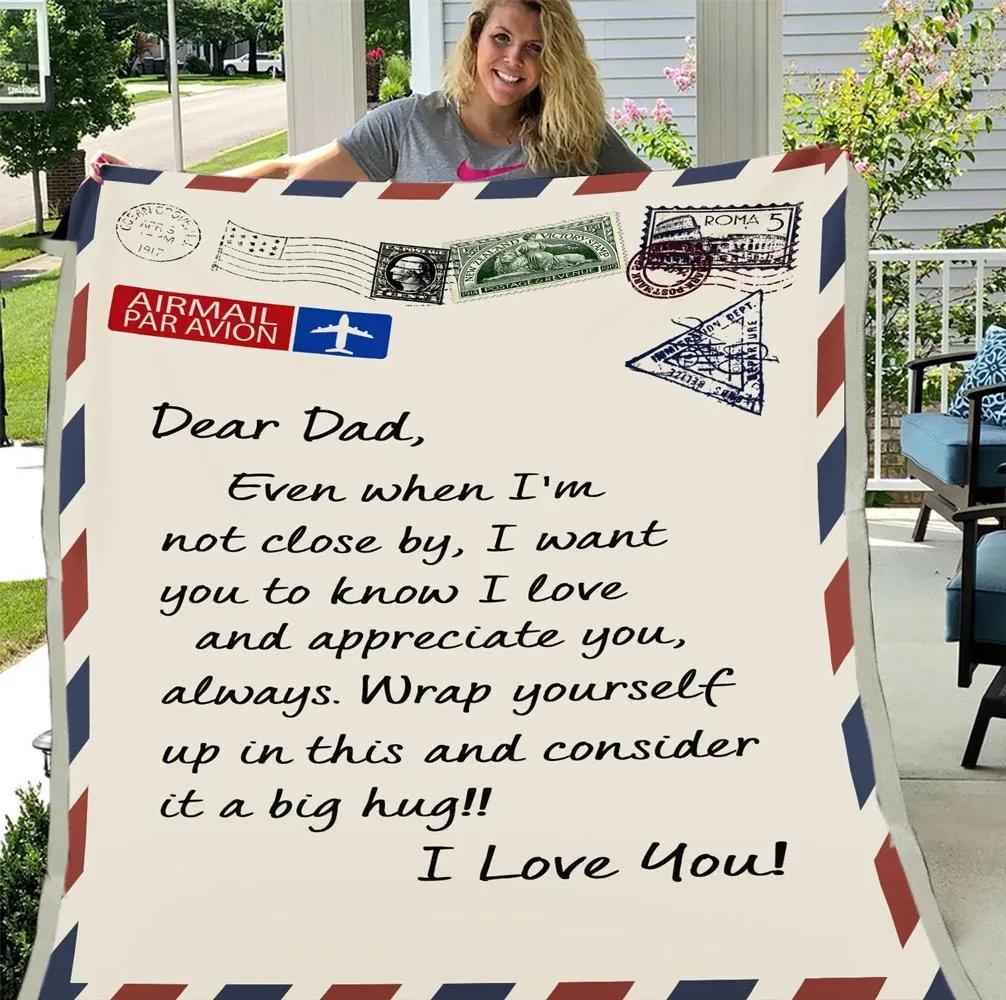 Letter Dear Dad Fleece Quilt Blanket Gift For Dad , Christmas Birthday Gift For Dad - TopBestClothing