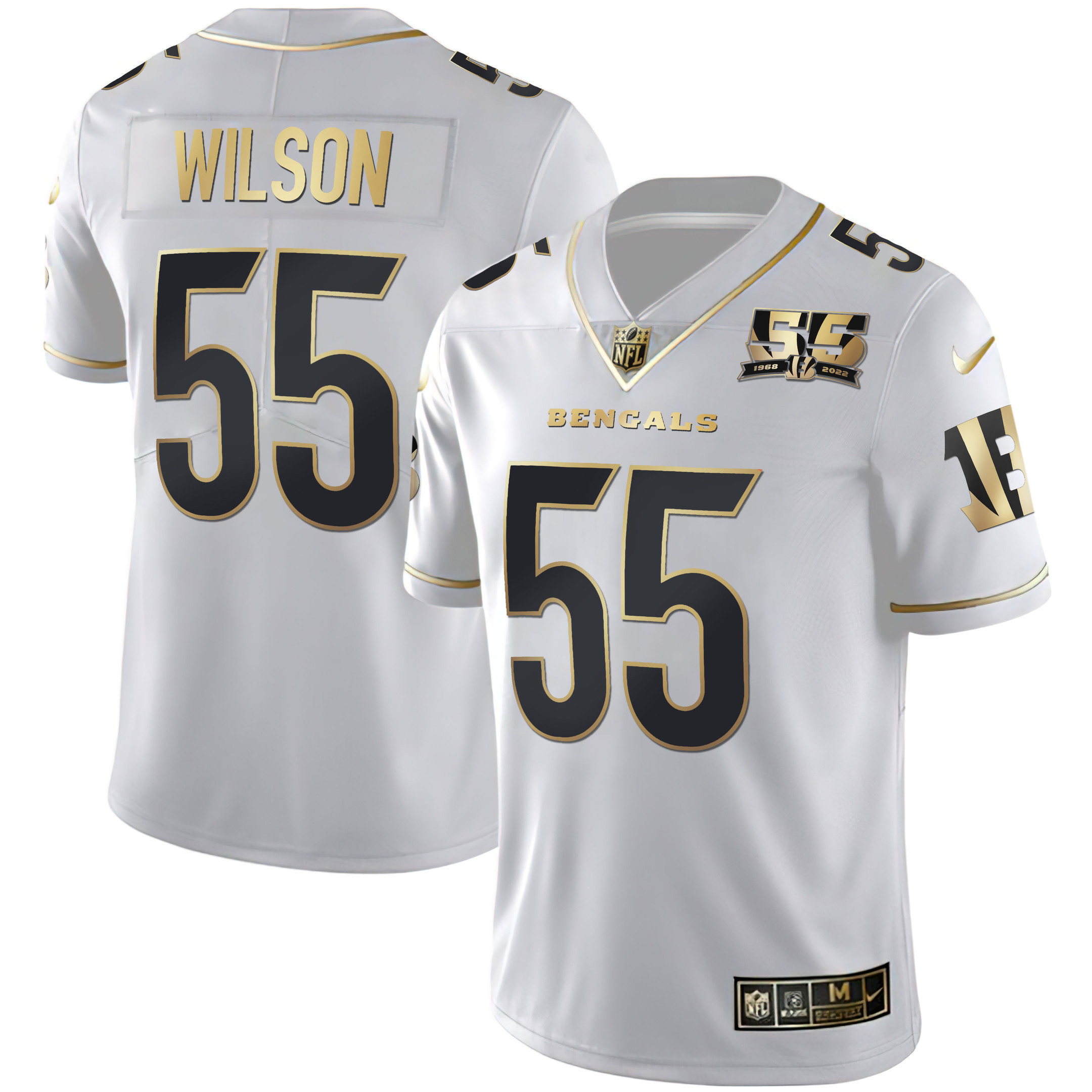 Logan Wilson Men's Cincinnati Bengals 55th 1968 - 2022 Anniversary Patch White Gold & Black Gold White Gold Jersey - All Stitched