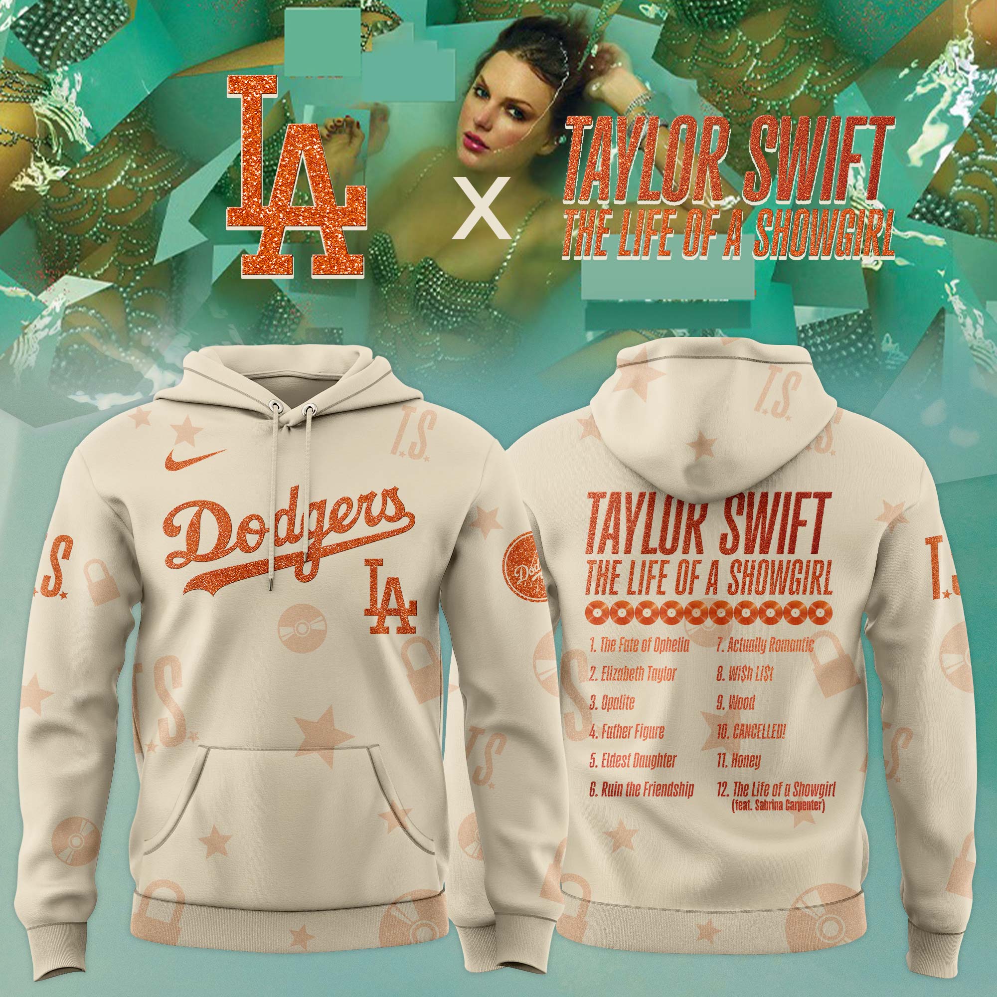 Los Angeles Dodgers MLB x Taylor Swift â€œThe Life of a Showgirlâ€ 2025 Limited Editions Hoodie