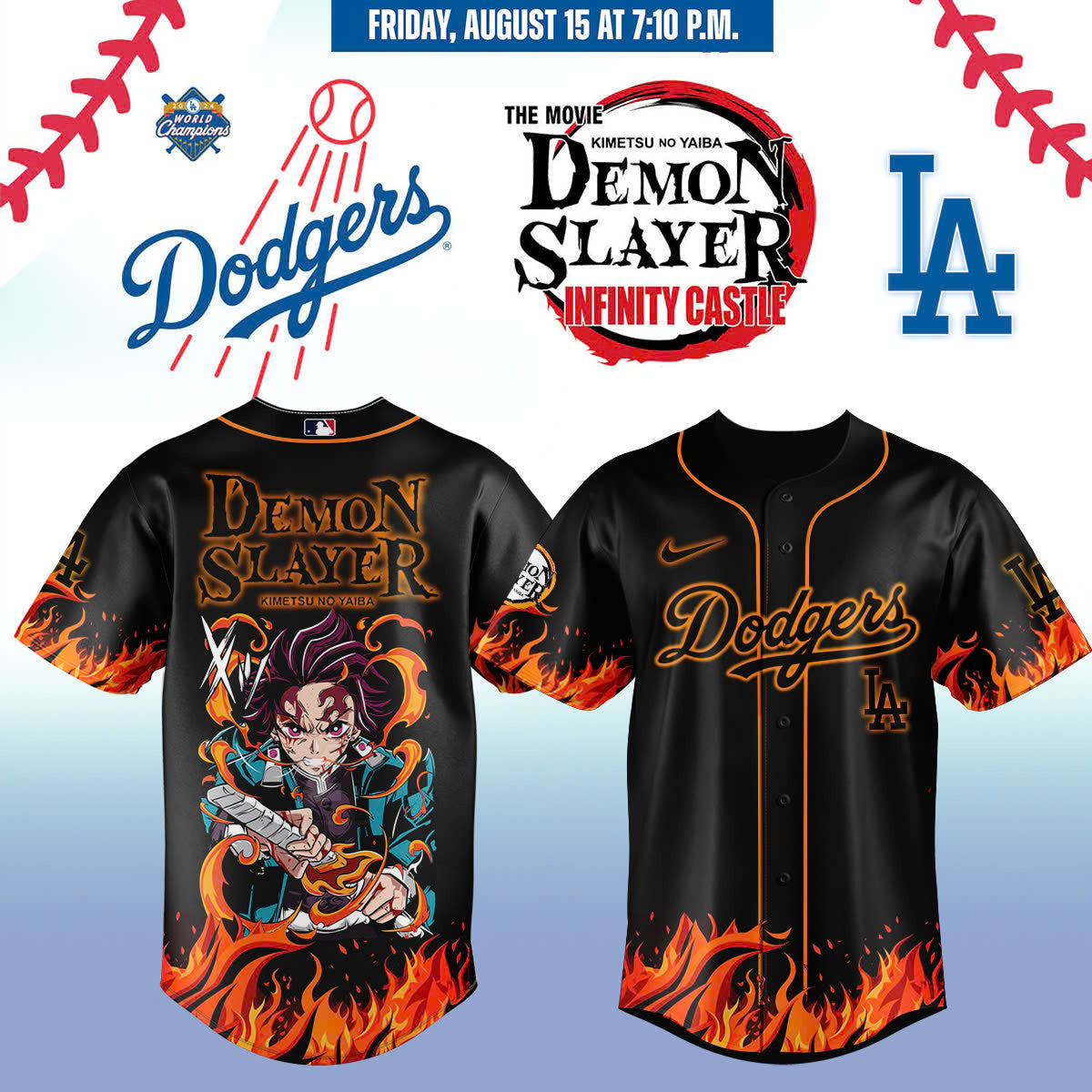 Los Angeles Dodgers vs Demon slayer Baseball Jersey