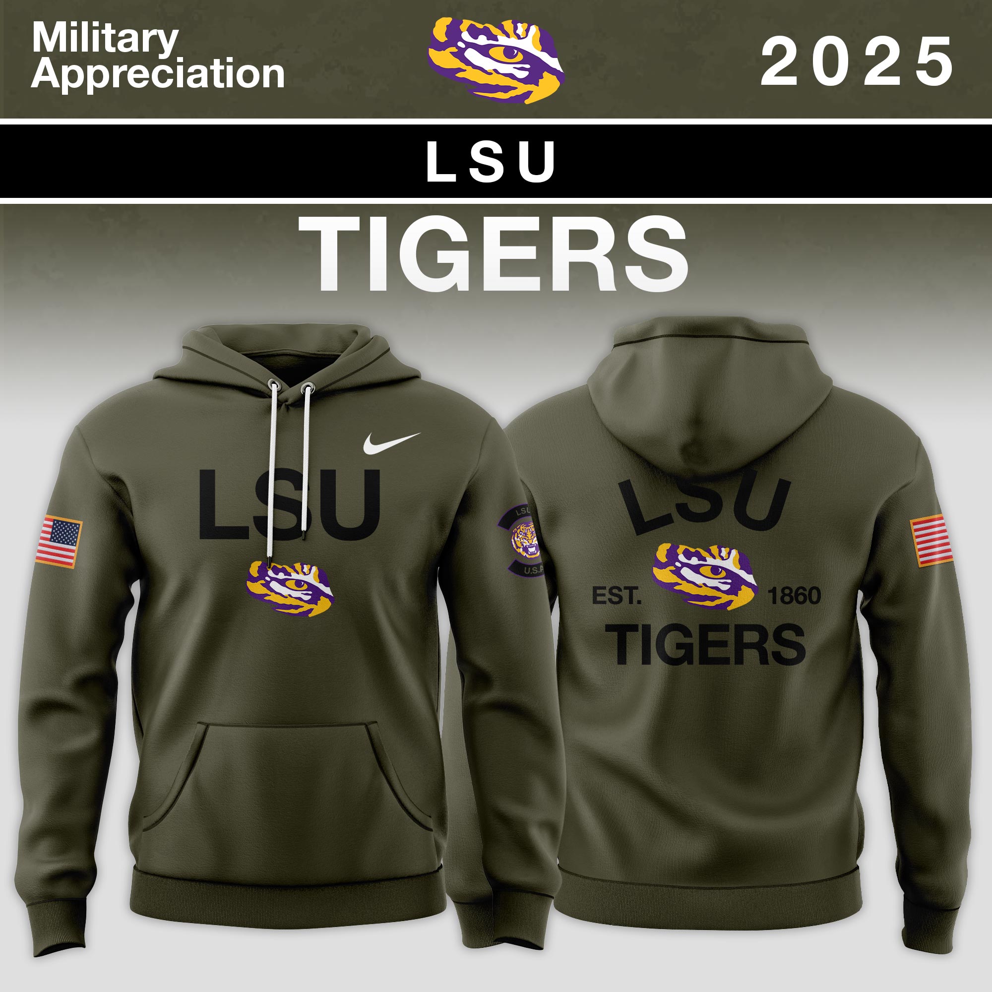 LSU Tigers Southeastern Conference Teams 2025 Military Appreciation Limited Edition Hoodie