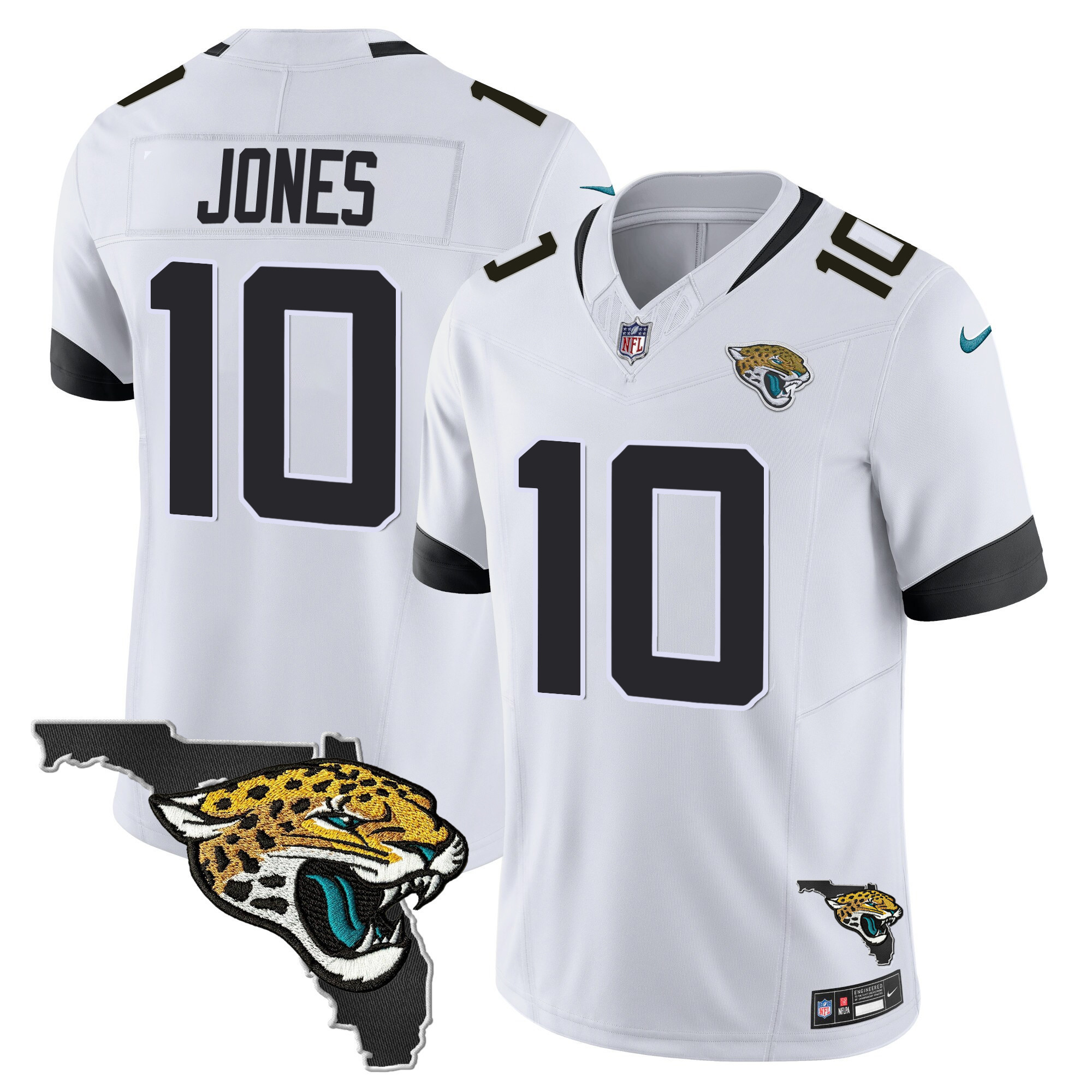 Mac Jones Men's Jacksonville Jaguars Florida Patch Vapor White Jersey - All Stitched