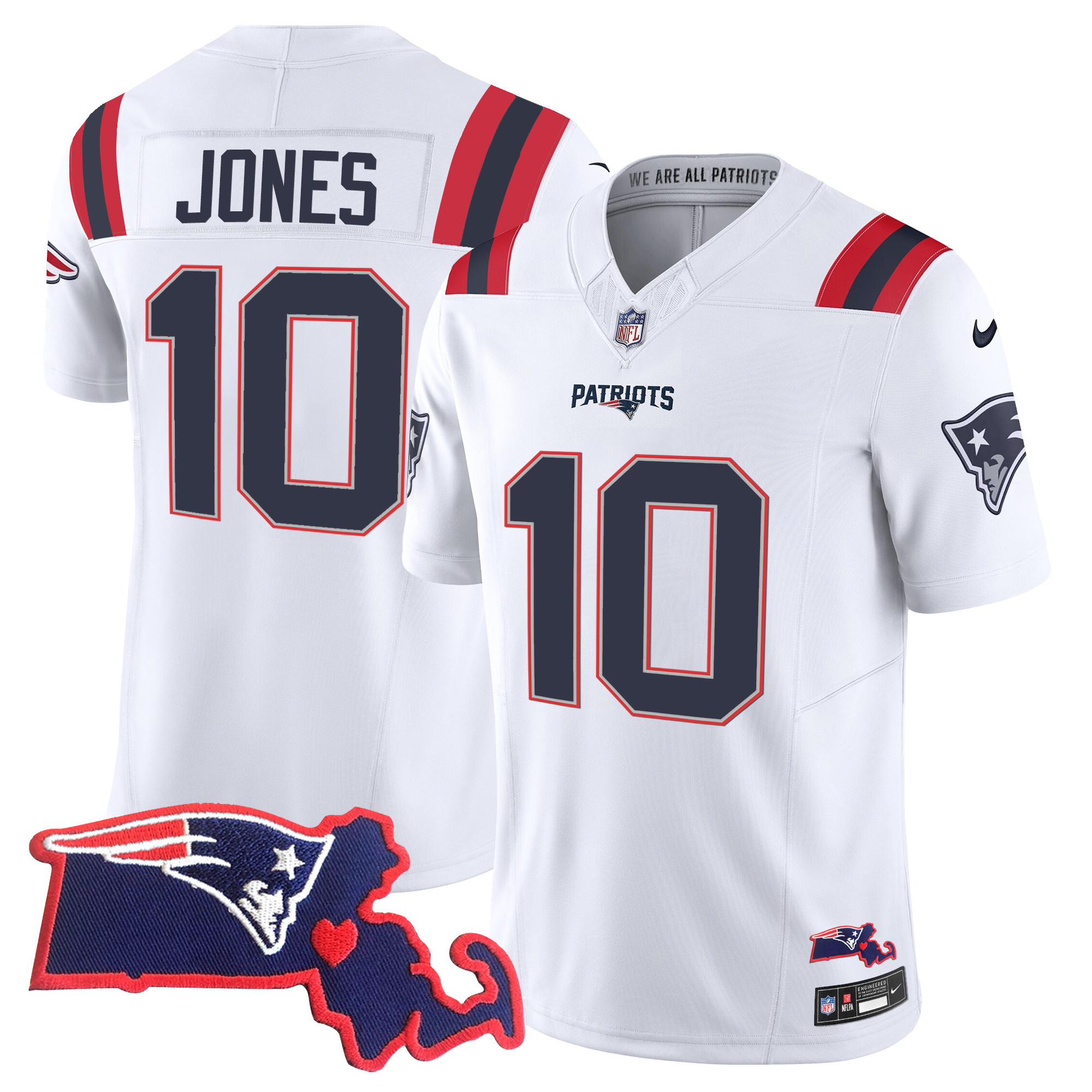 Mac Jones Men's New England Patriots Bill Belichick "SB 36, 38, 39, 49, 51 Champions" Vapor White Jersey - All Stitched