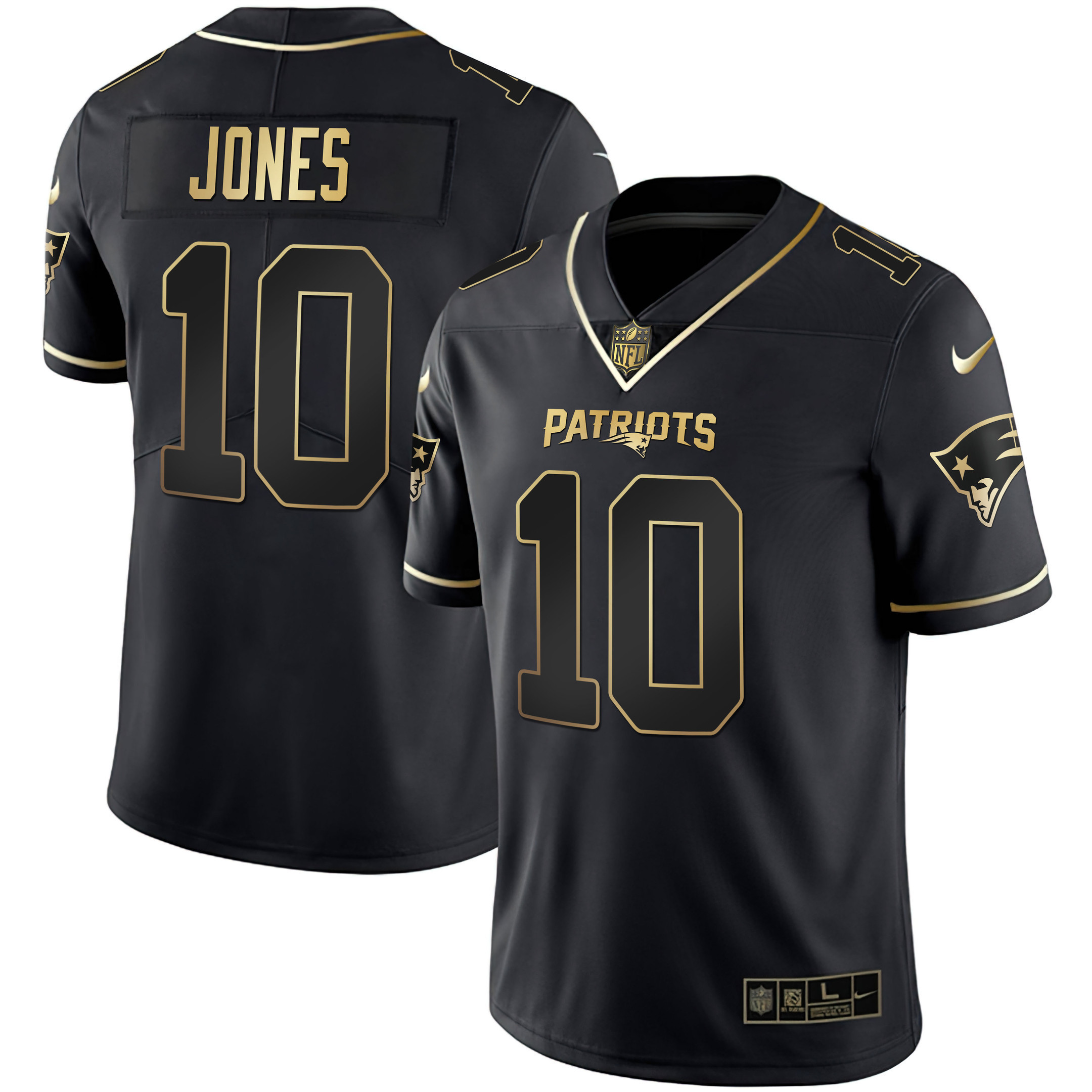 Mac Jones Men's New England Patriots White Gold & Black Gold Black Gold Jersey - All Stitched