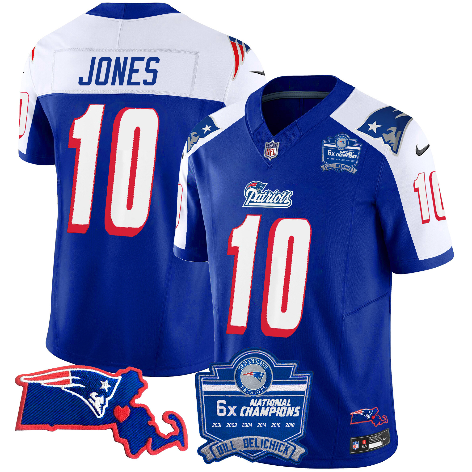 Mac Jones Women's New England Patriots Bill Belichick 6x Champions Patch Vapor 1996 Alternate Jersey - All Stitched