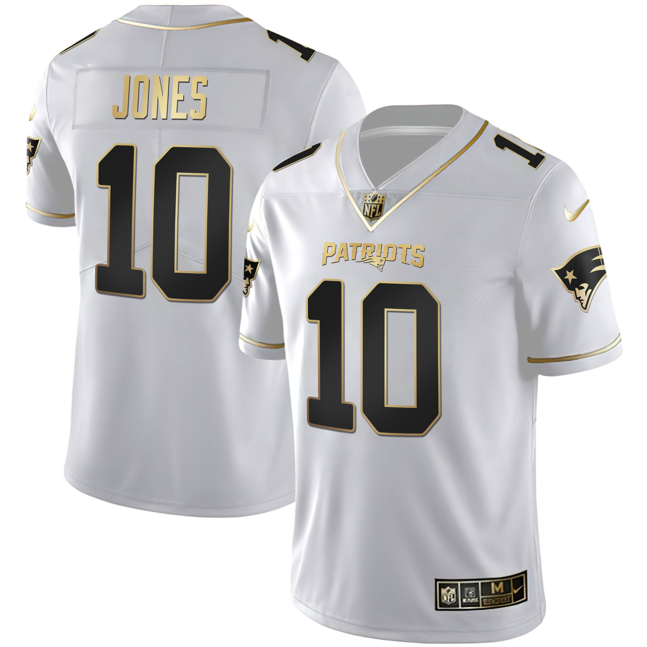 Mac Jones Women's New England Patriots White Gold & Black Gold White Gold Jersey - All Stitched