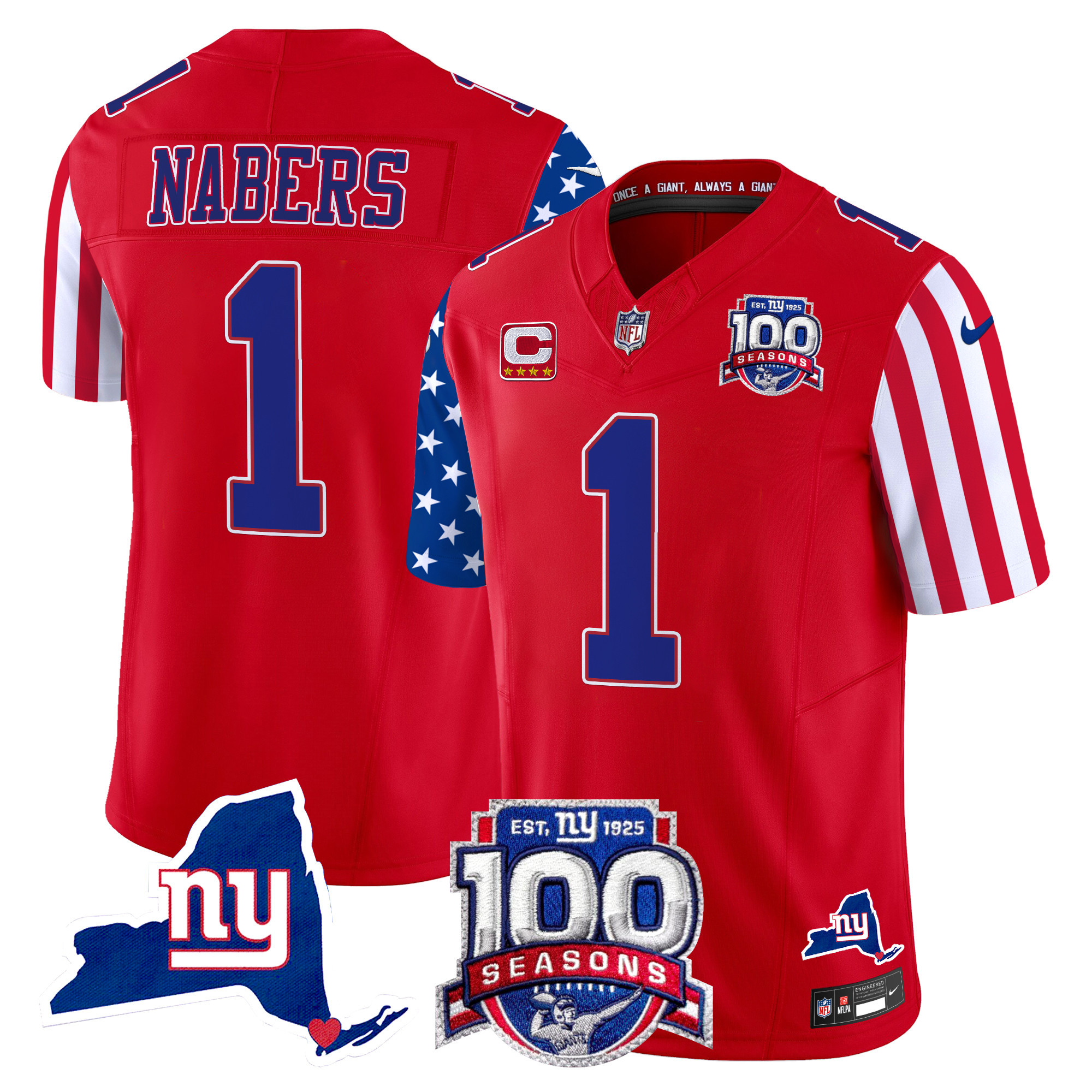 Malik Nabers Men's New York Giants American Style Vapor Limited Red Jersey - All Stitched