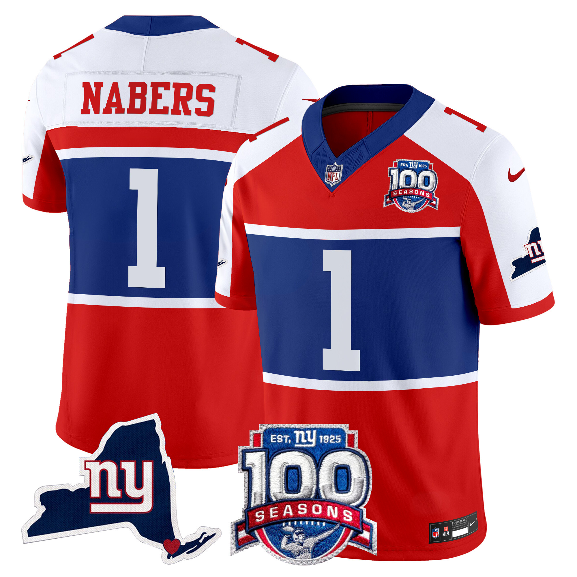 Malik Nabers Men's New York Giants 'Century Red' 100th Commemorative Vapor Red Alternate Jersey - All Stitched