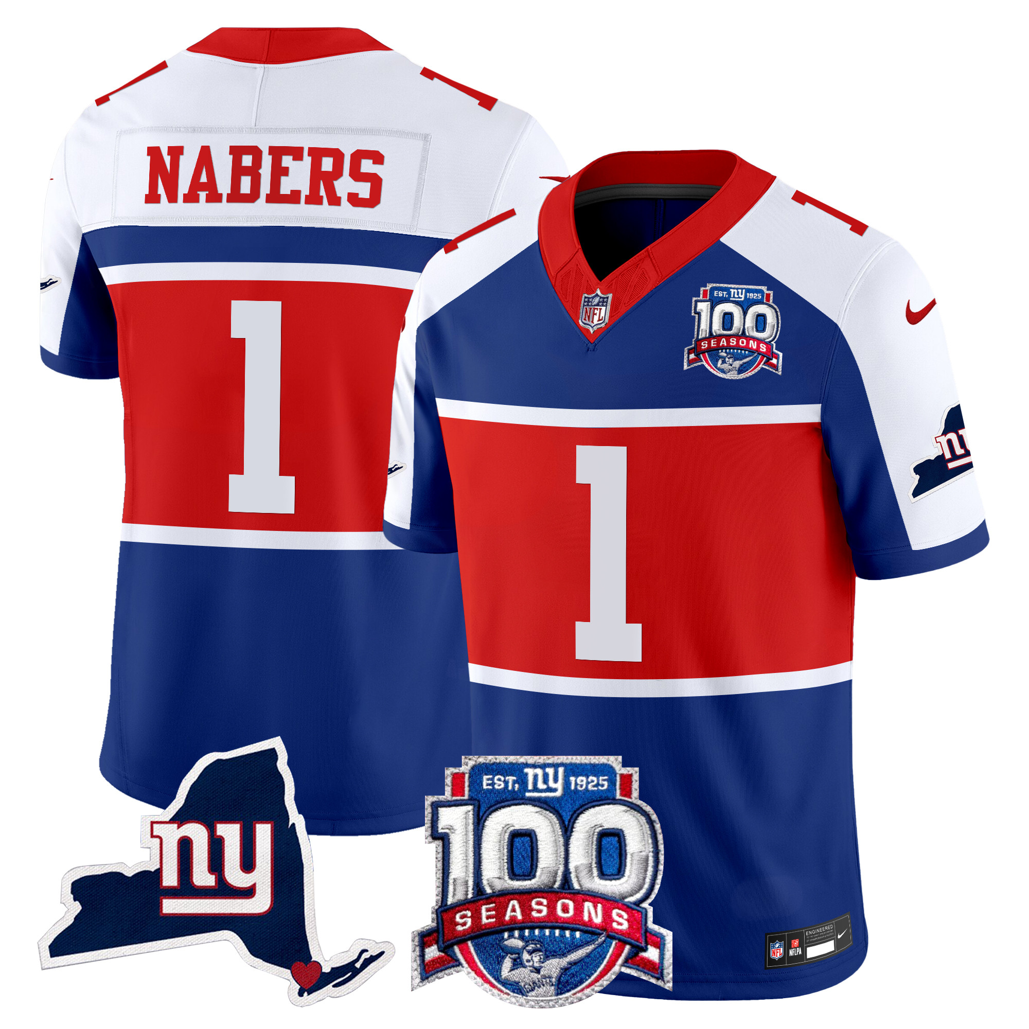 Malik Nabers Men's New York Giants 'Century Red' 100th Commemorative Vapor Royal Alternate Jersey - All Stitched