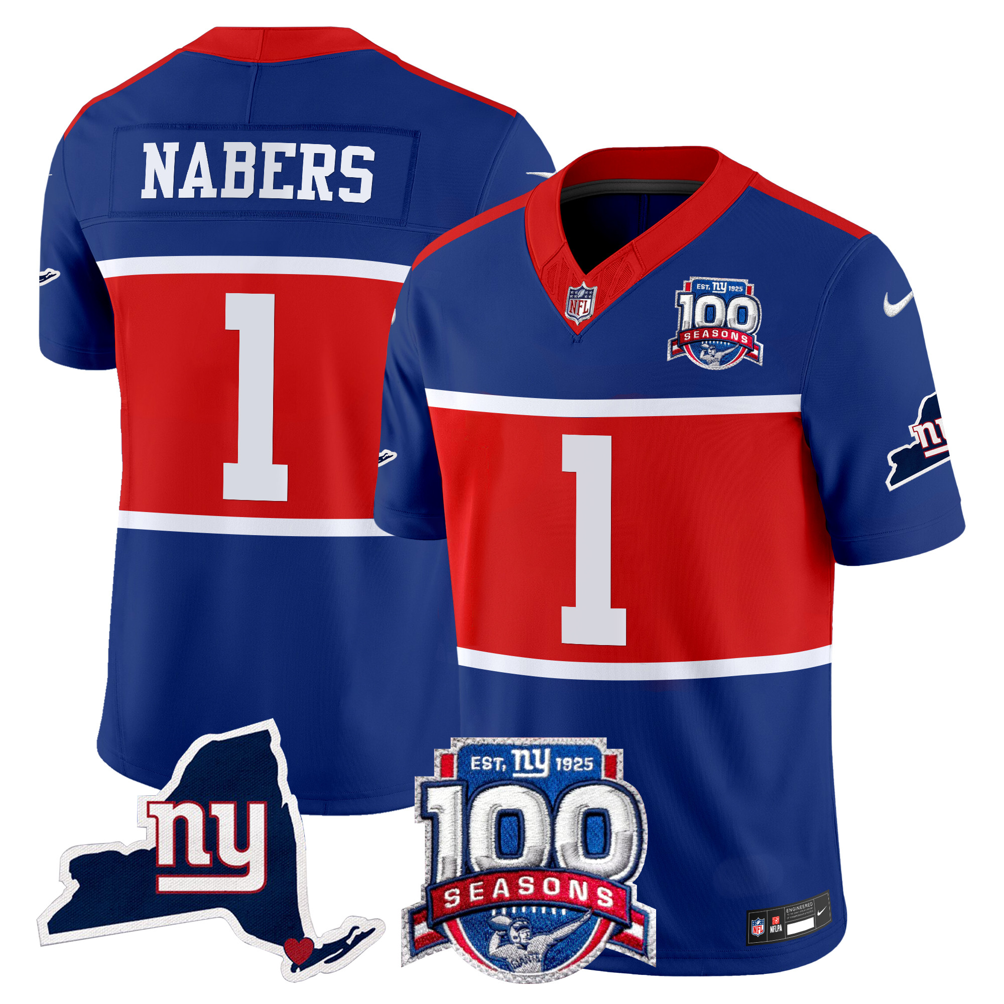 Malik Nabers Men's New York Giants 'Century Red' 100th Commemorative Vapor Royal Jersey - All Stitched