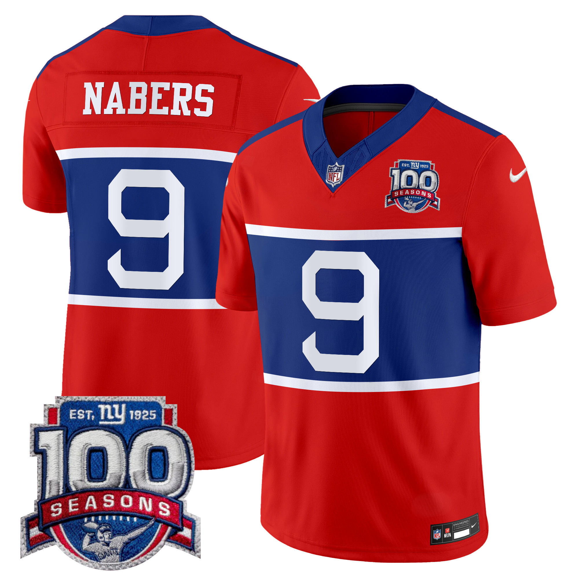 Malik Nabers Men's New York Giants 'Century Red' 100th Season Commemorative Vapor Red Jersey - All Stitched