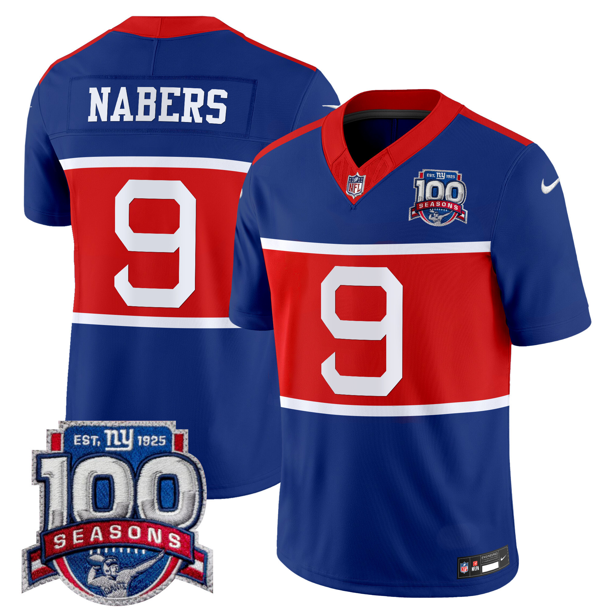 Malik Nabers Men's New York Giants 'Century Red' 100th Season Commemorative Vapor Royal Jersey - All Stitched