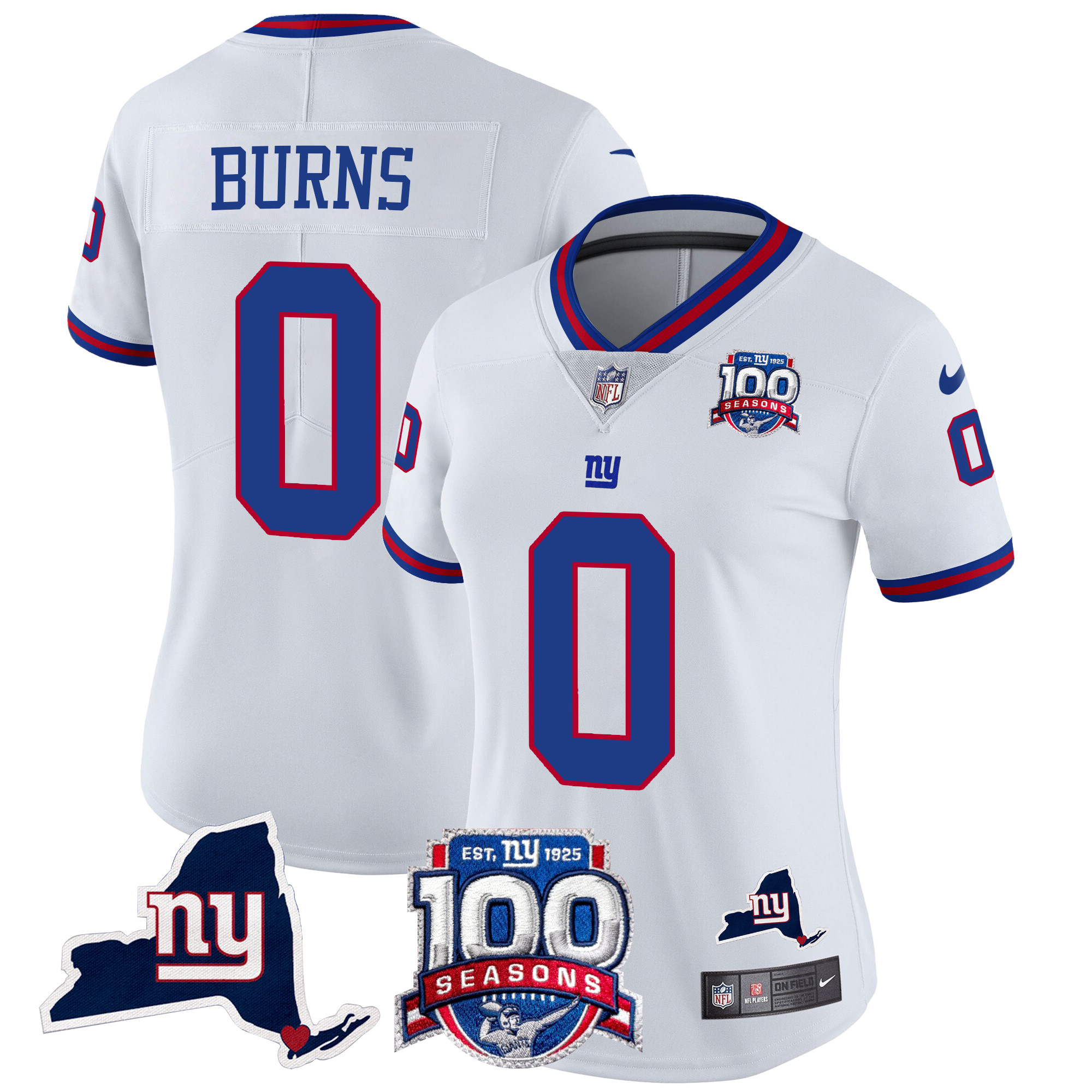 Malik Nabers Women's New York Giants 100th Season & State Patch Vapor Limited White Jersey - All Stitched