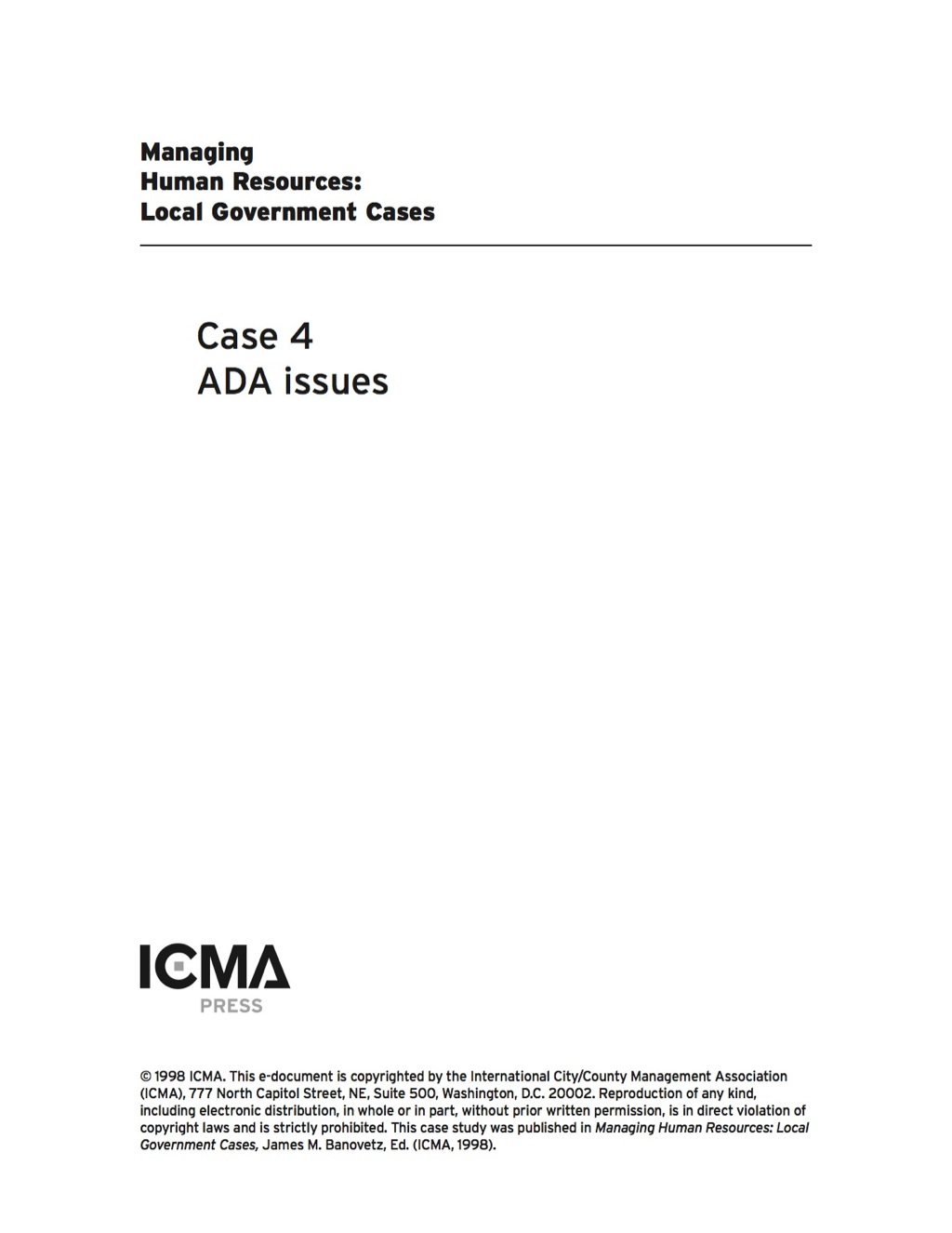 Managing Human Resources: Local Government Cases: ADA Issues - (PDF/EPUB Version)