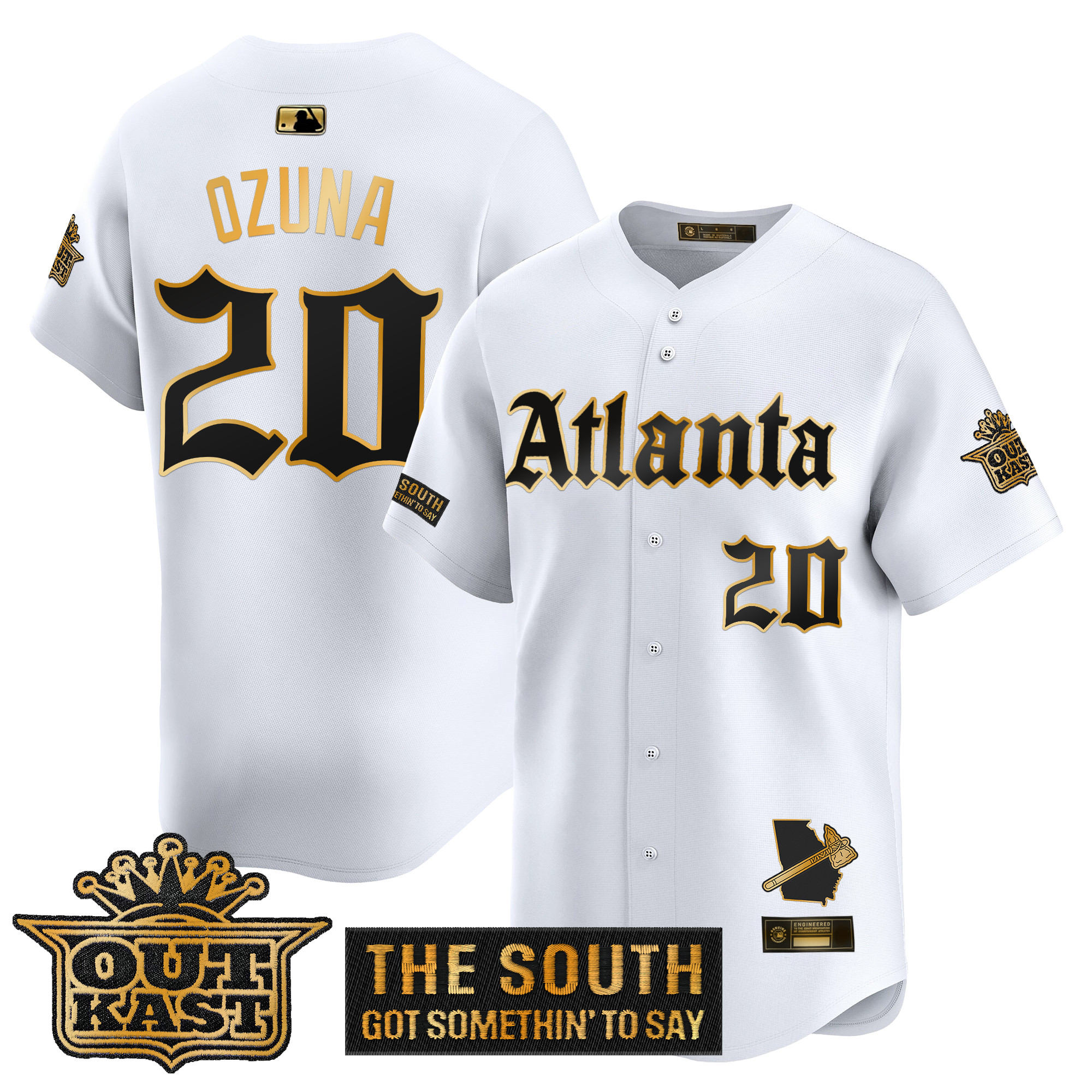 Marcell Ozuna Men's Atlanta Braves 'Gothic South x Outkast Edition' Gold Vapor Premier Limited White Gold Jersey - All Stitched
