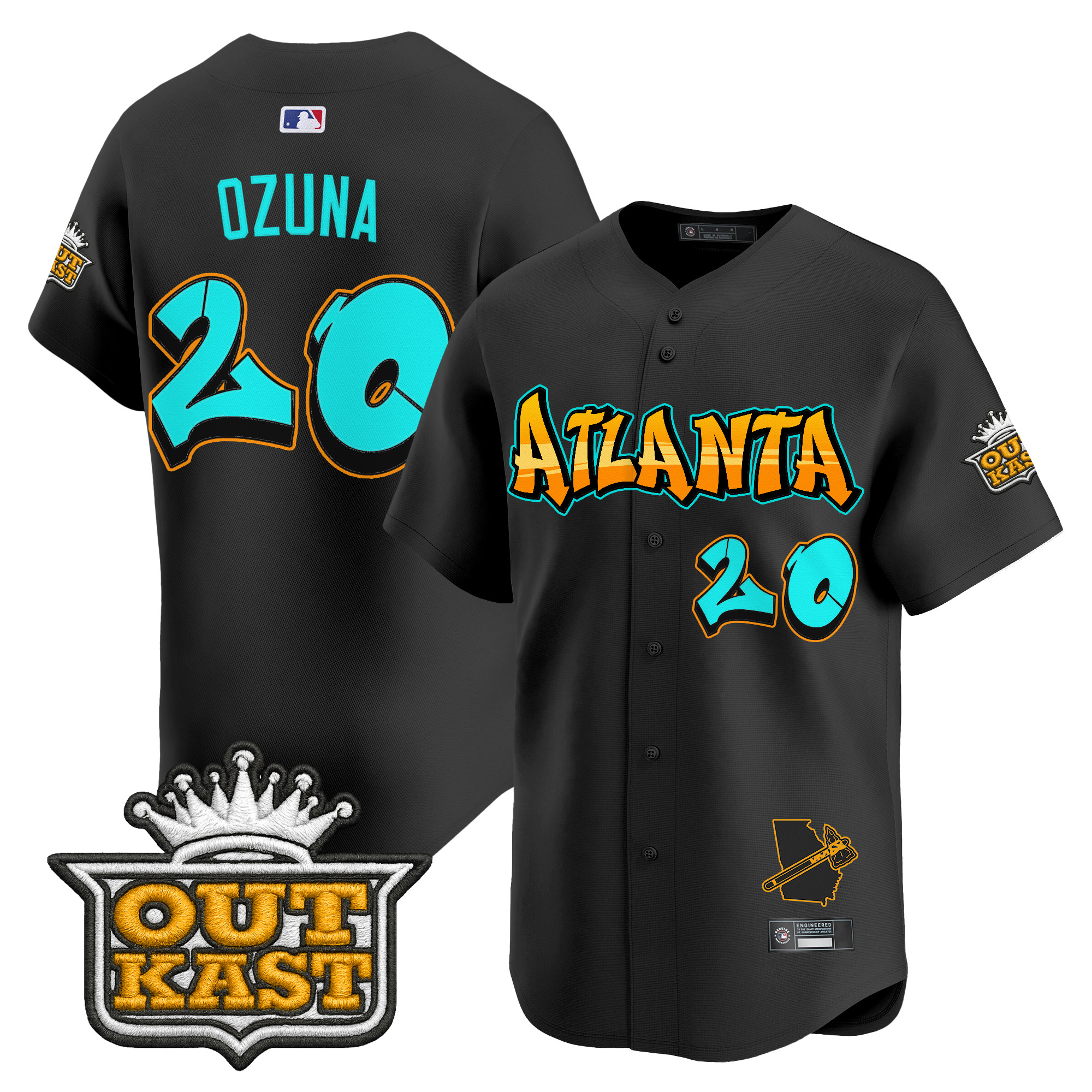 Marcell Ozuna Men's Atlanta Braves 'Graffiti A-Town Edition' Vapor Premier Limited Black Jersey - All Stitched