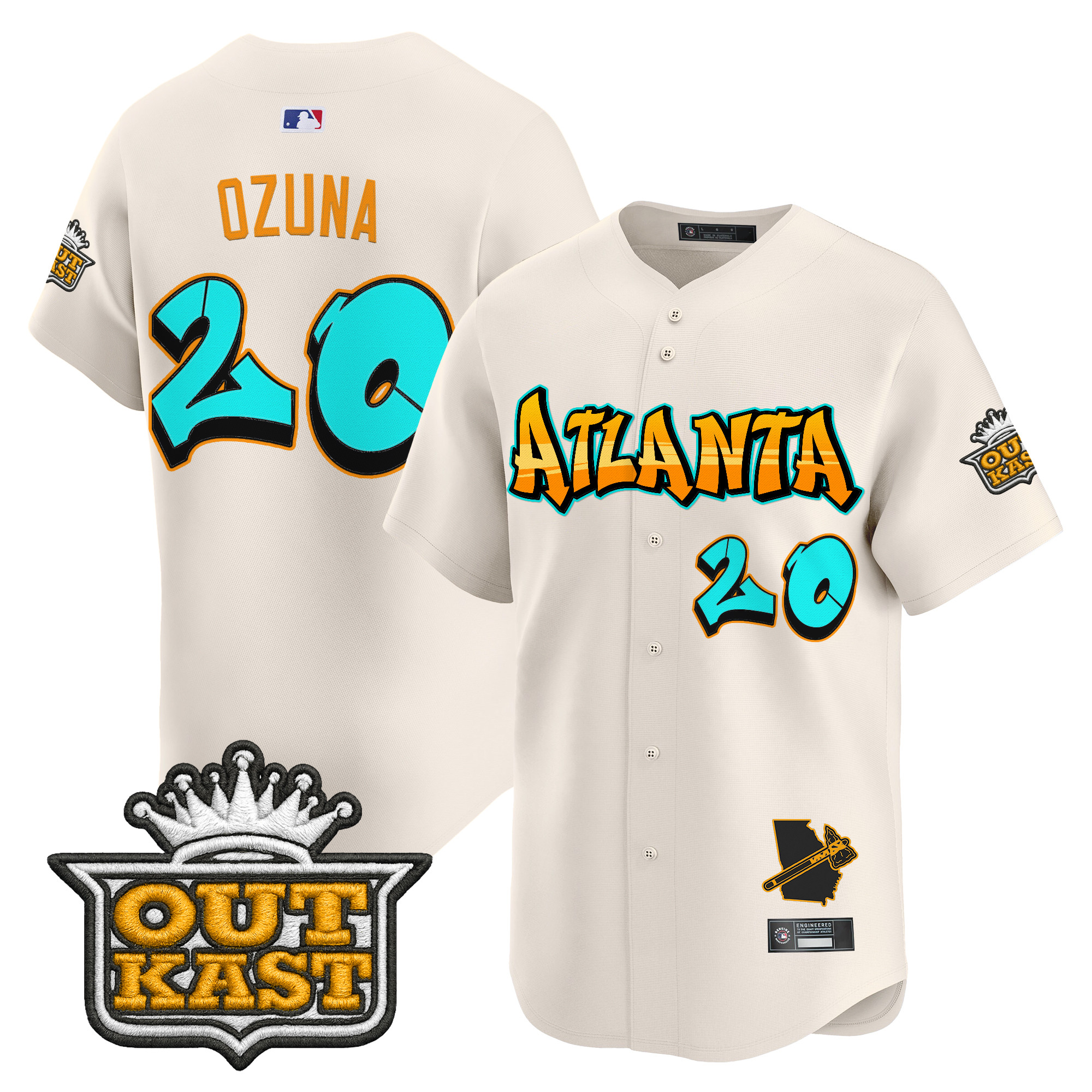Marcell Ozuna Men's Atlanta Braves 'Graffiti A-Town Edition' Vapor Premier Limited Cream Jersey - All Stitched