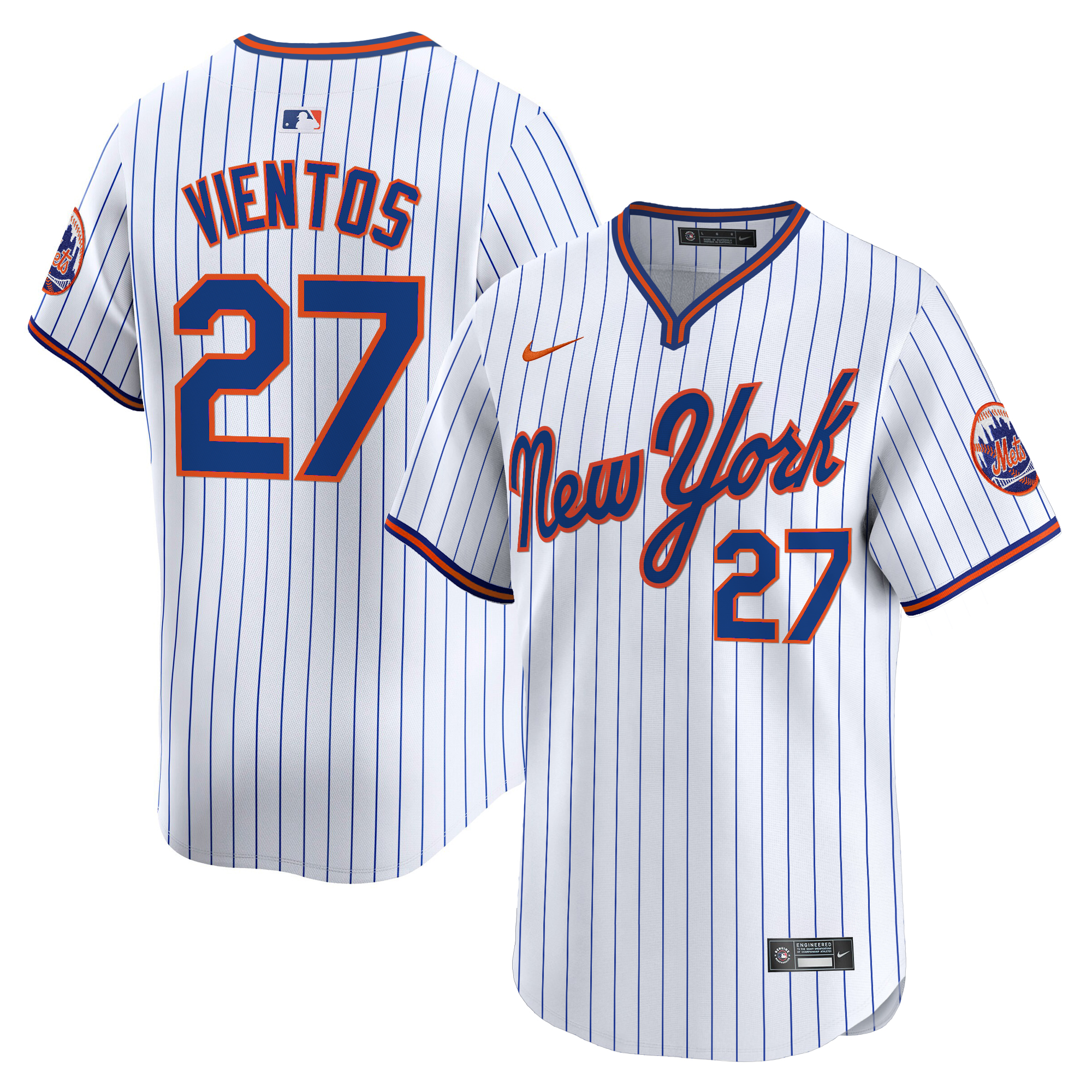 Mark Vientos Men's New York Mets 2025 Road Alternate Pinstripe Jersey - All Stitched