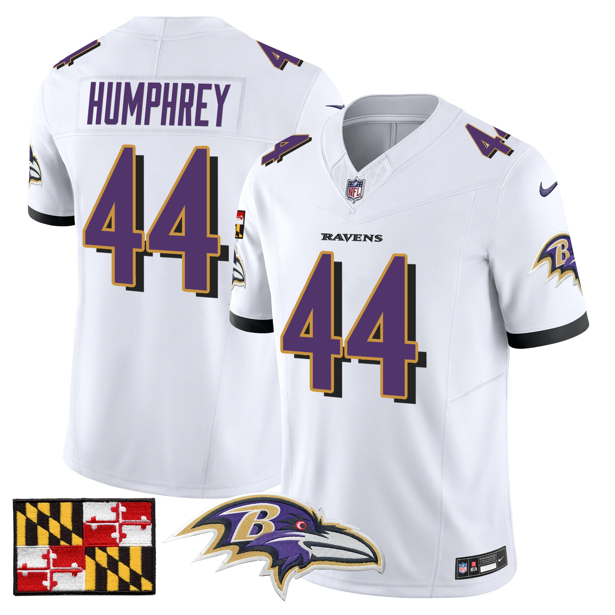 Marlon Humphrey Men's Baltimore Ravens 2024 Maryland Flag Vapor Limited White Jersey - All Stitched