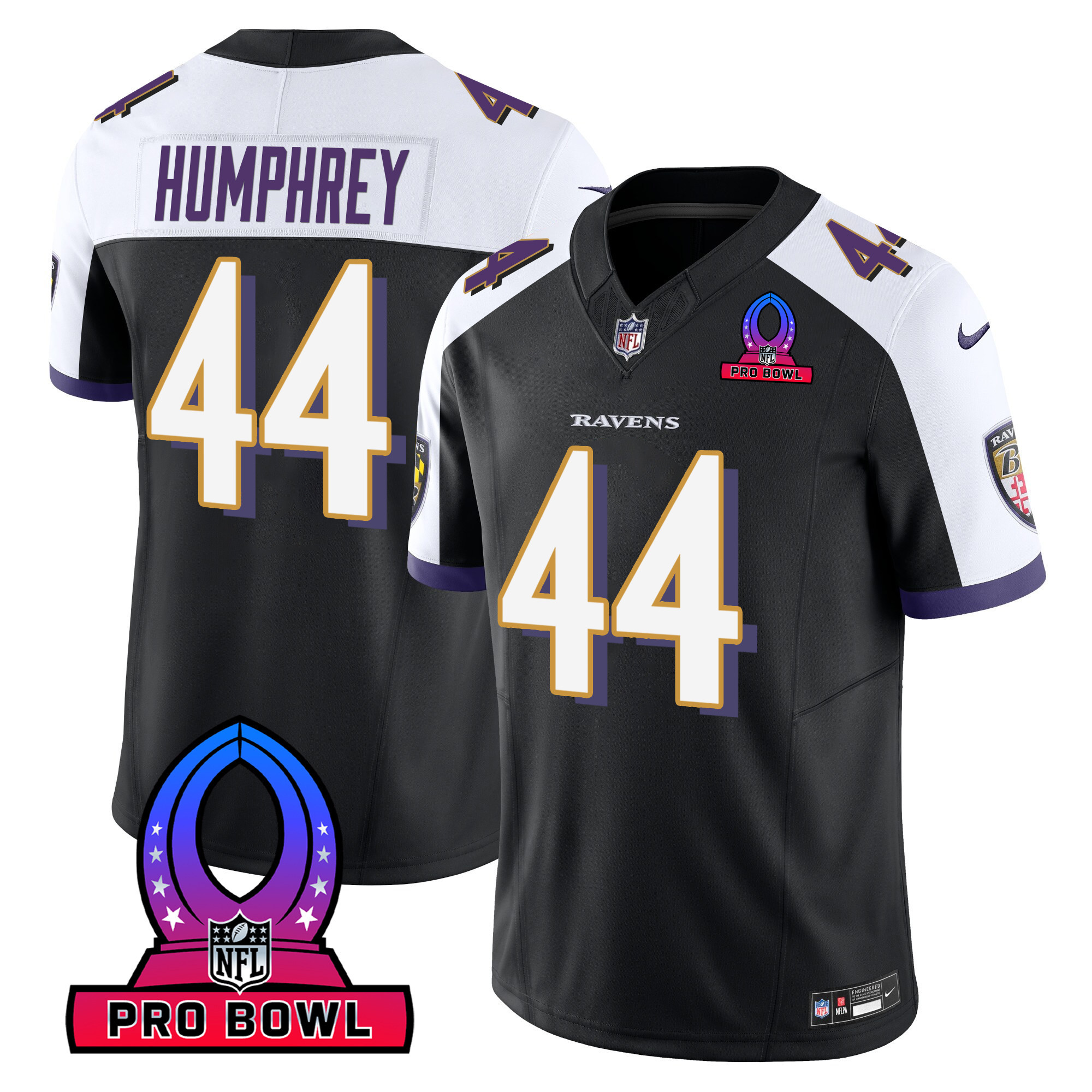 Marlon Humphrey Men's Baltimore Ravens 2024 Pro Bowl Patch Vapor Black Alternate Jersey - All Stitched
