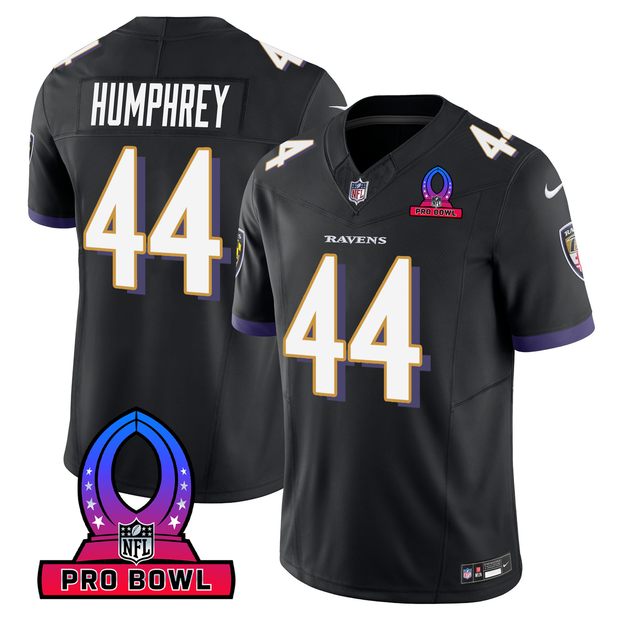 Marlon Humphrey Men's Baltimore Ravens 2024 Pro Bowl Patch Vapor Black Jersey - All Stitched