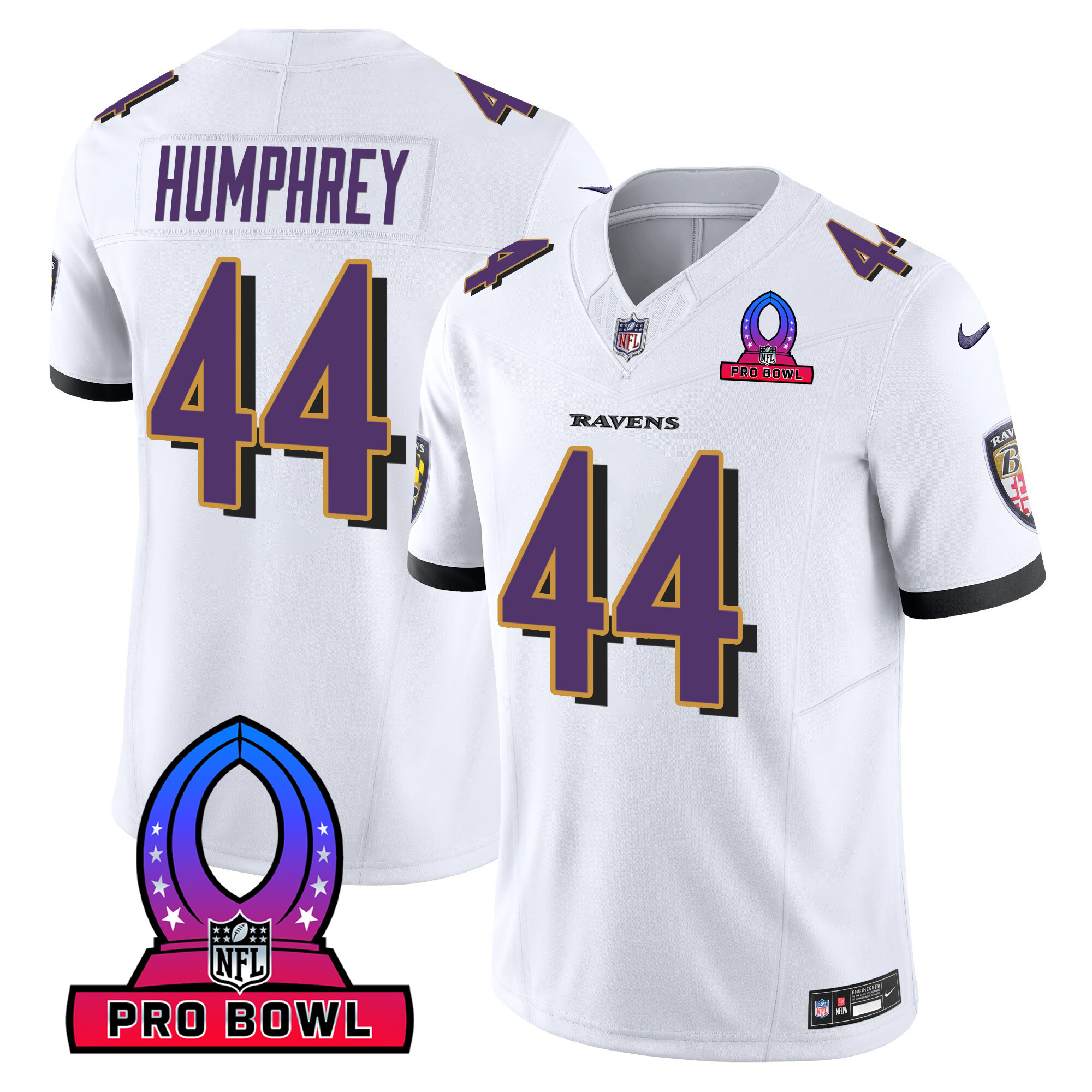 Marlon Humphrey Men's Baltimore Ravens 2024 Pro Bowl Patch Vapor White Jersey - All Stitched