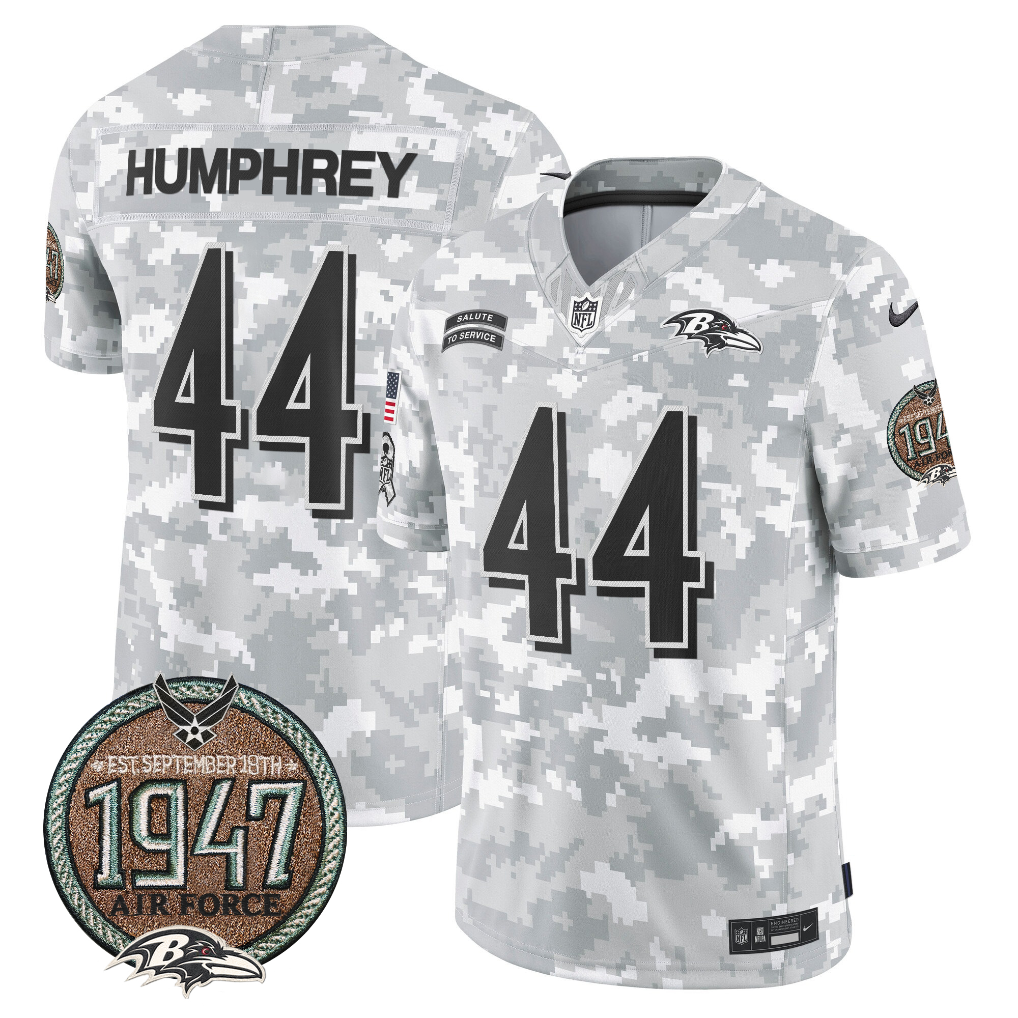 Marlon Humphrey Men's Baltimore Ravens 2024 Salute to Service Establishment Year Patch Vapor Limited Air Force Jersey - All Stitched